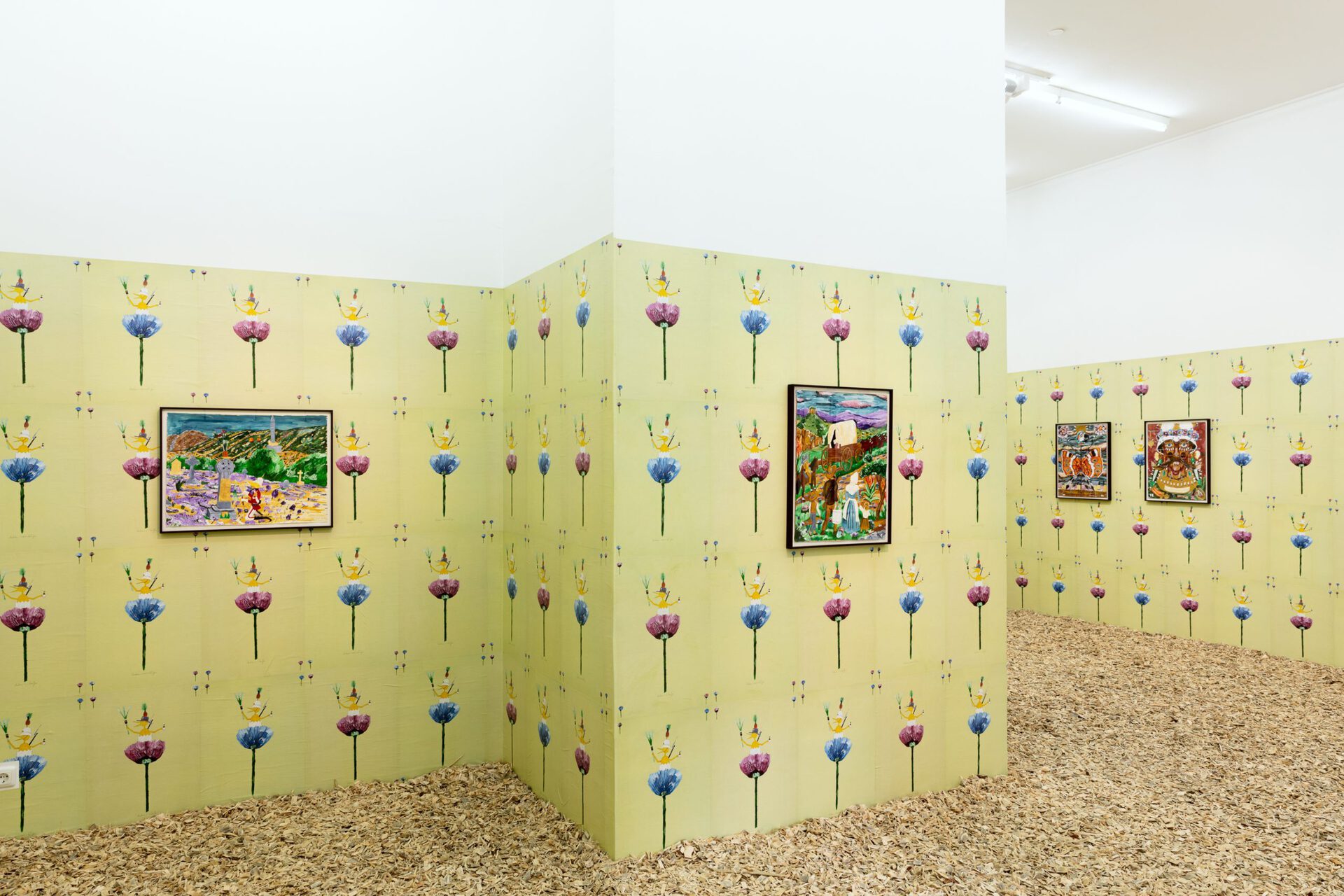 Exhibition view: Andrew Gilbert, “Saint Andrew’s Vision of the Great Trek - Settler Propaganda from 1836 to the Present Day - sponsored by Leek Phone (TM)”, 2020, photo: Sebastian Kissel