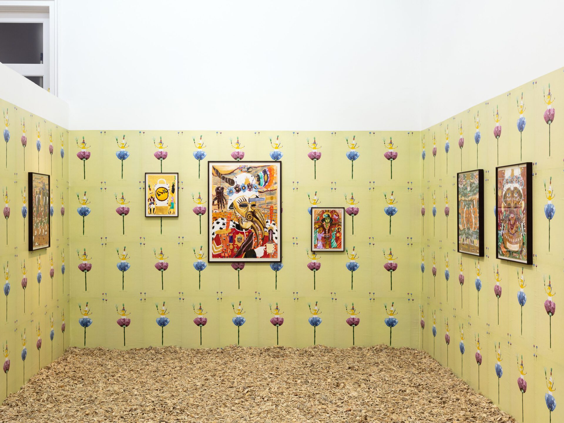Exhibition view: Andrew Gilbert, “Saint Andrew’s Vision of the Great Trek - Settler Propaganda from 1836 to the Present Day - sponsored by Leek Phone (TM)”, 2020, photo: Sebastian Kissel