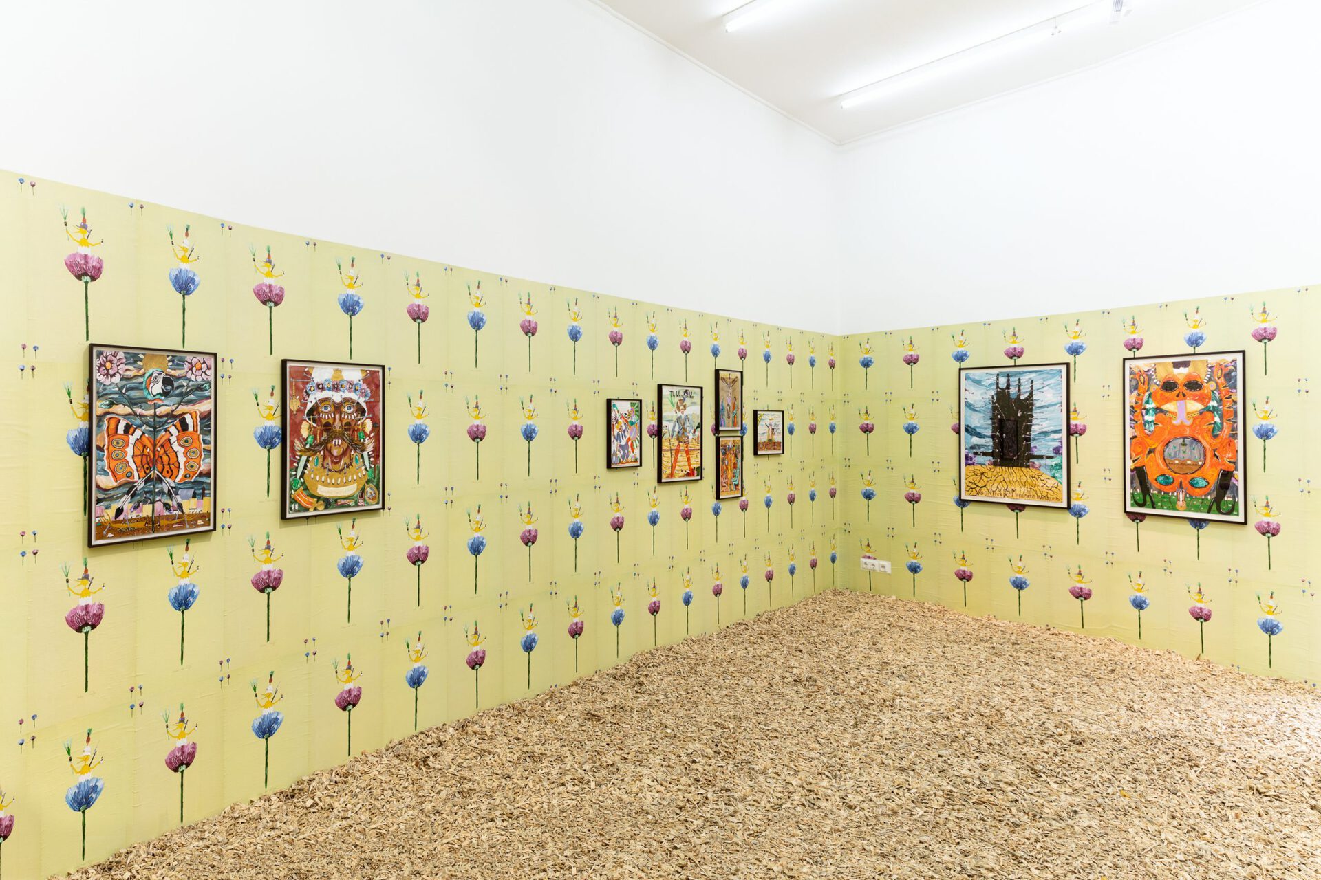 Exhibition view: Andrew Gilbert, “Saint Andrew’s Vision of the Great Trek - Settler Propaganda from 1836 to the Present Day - sponsored by Leek Phone (TM)”, 2020, photo: Sebastian Kissel