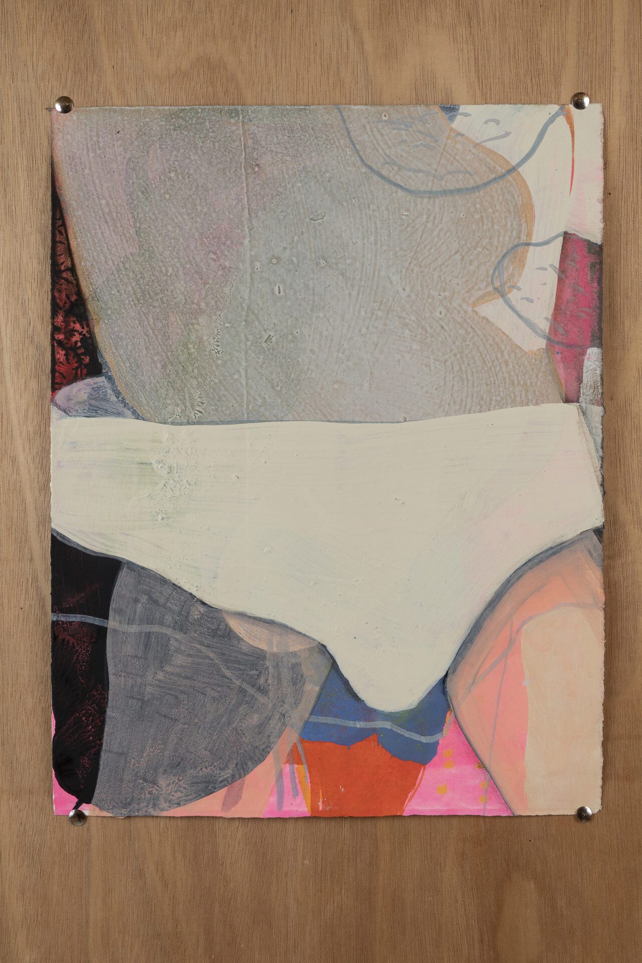 Michal Bachi, Underwear III, 2019. Industrial paint, acrylic, oil, paint marker on paper, 39.5 × 30.5 cm. Photo: Liat Elbling.