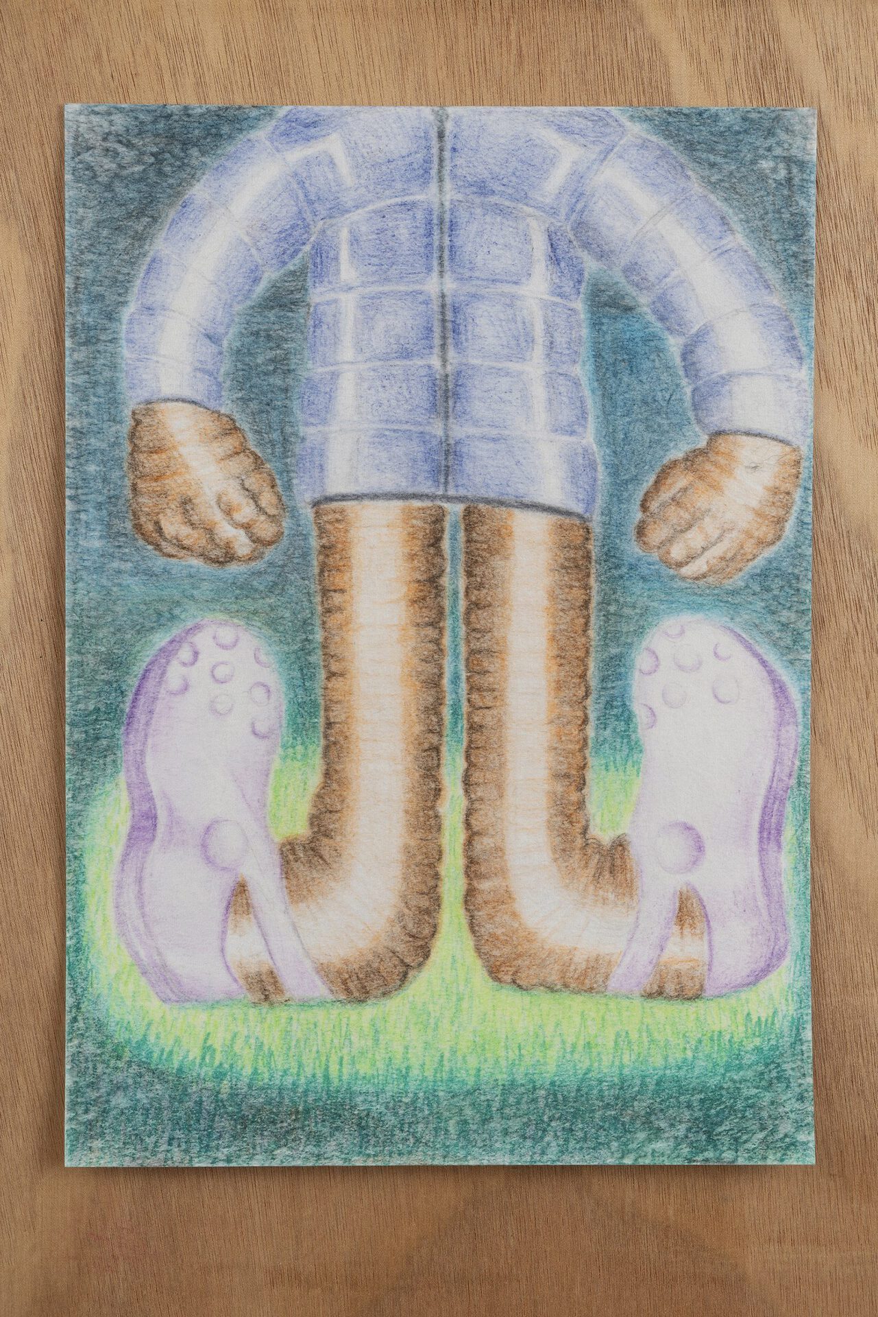 Elad Haiman, Ketamine and Uniqlo Coat, 2020. Colored pencils on rice paper, 29.7 × 21 cm. Photo: Liat Elbling.