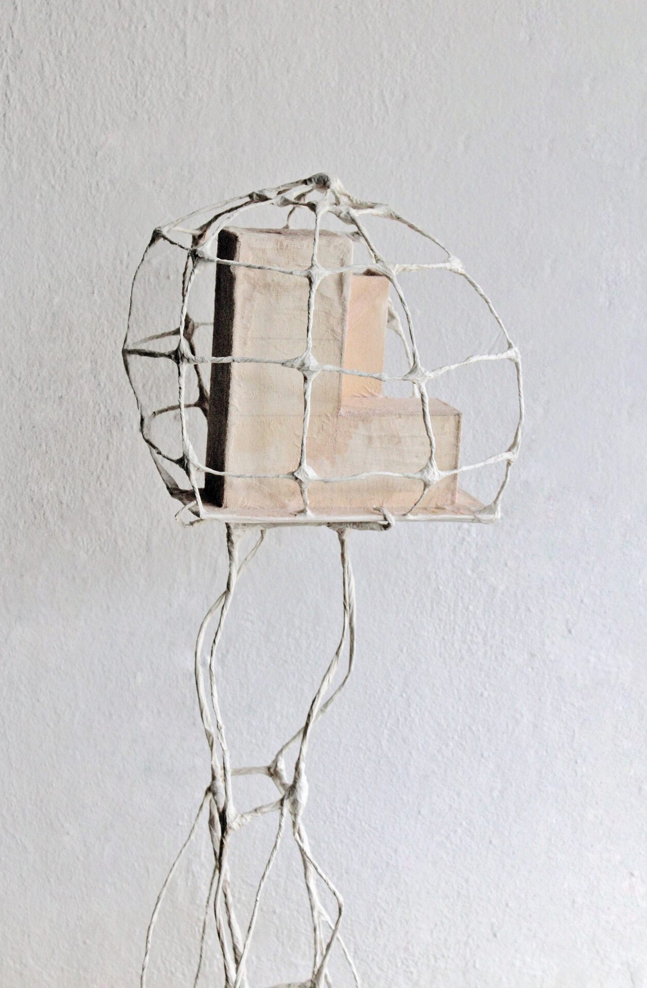 Anna Bochkova, Stone flower, 2020, 90x20x28 cm, wire, cardboard, gauze, pigment, paper