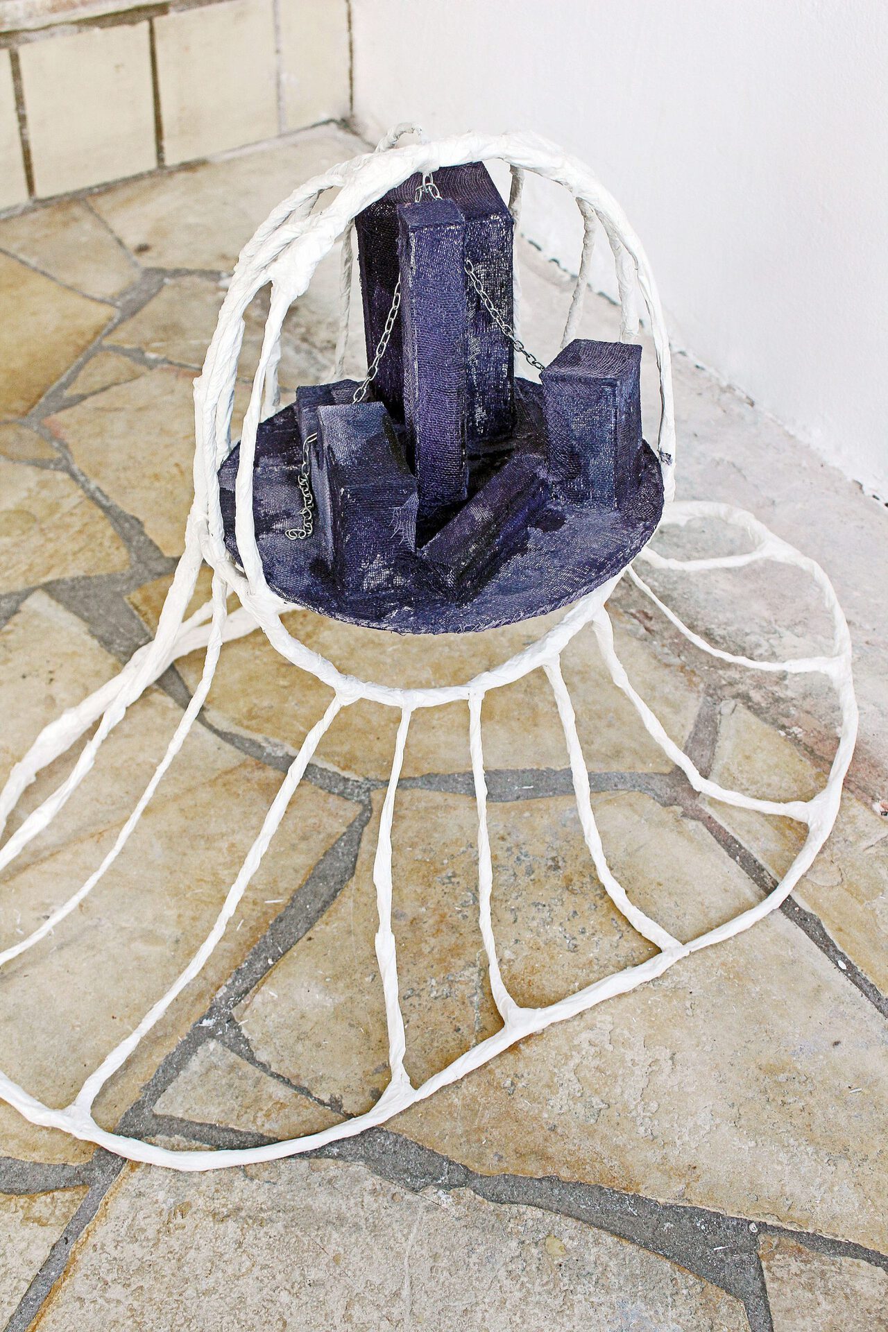 Anna Bochkova, Inner Space, 2020, 50x60x40 cm Paper, wire, medical gauze, cardboard, chains