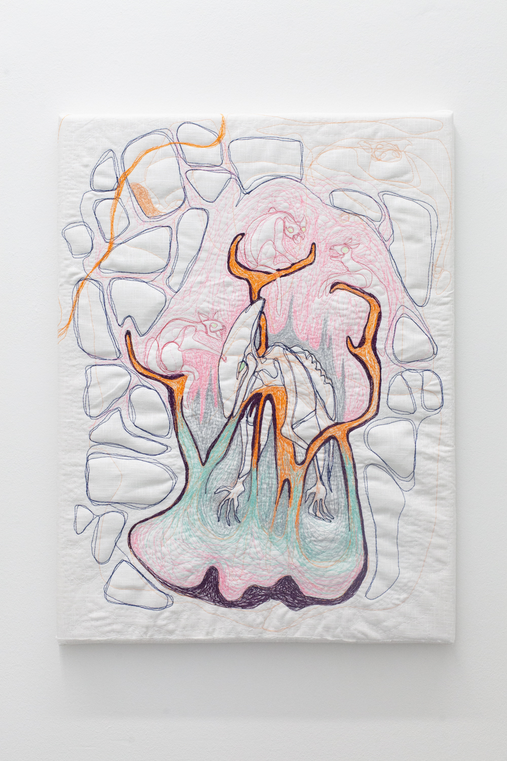 Mary-Audrey Ramirez, Futuristic Cat Tree, 2021, yarn on linen, 60 x 45 cm