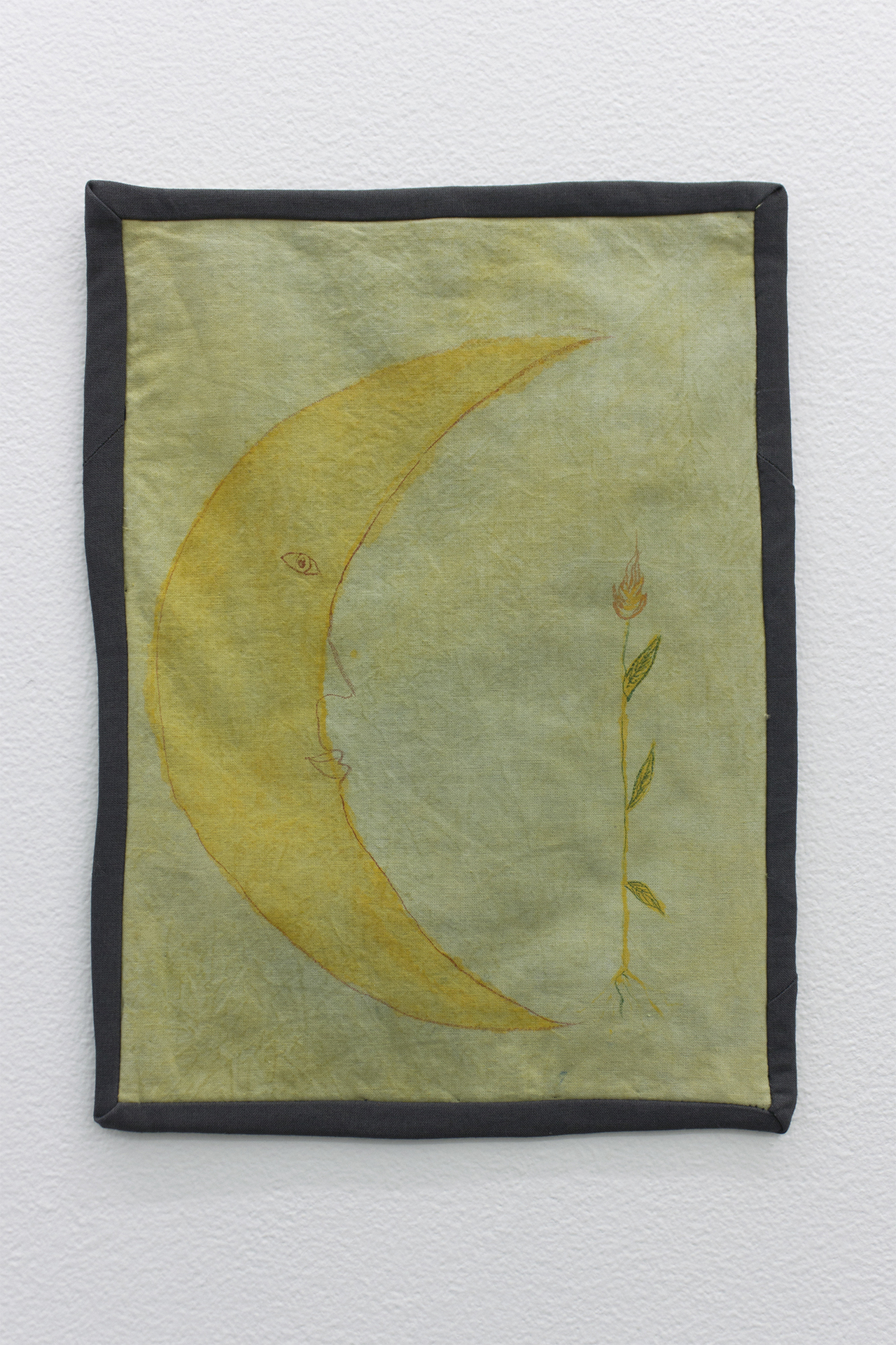 Iiris Kaarlehto & Inka Kynkäänniemi, Kuu ja tulikukka (Moon and the Fire Flower), 2020, watercolor on cotton, 22x30 cm