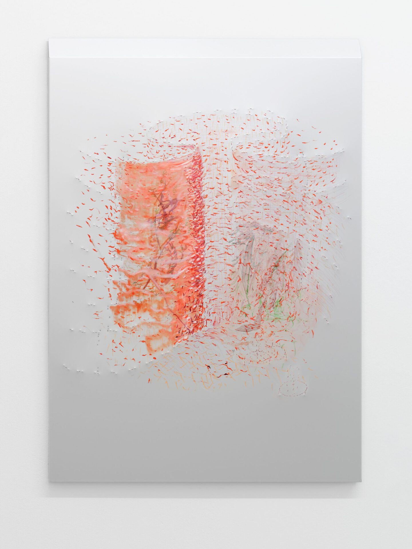 Borscht roulette (blinded astronaut), 2021, oil paint and fineliner on hand-tapped aluminium 100 x 70 cm