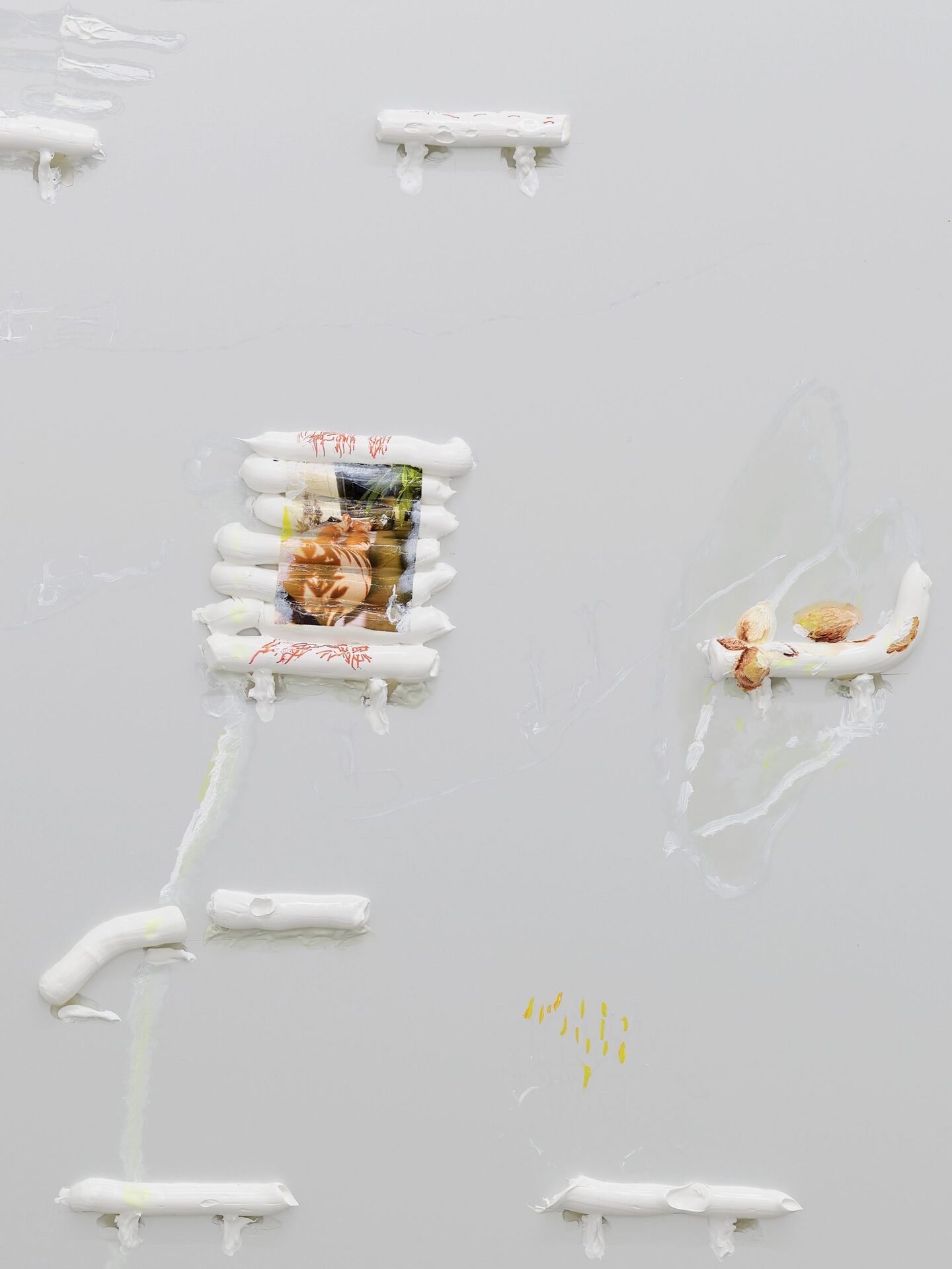 Detail, Seducer's Diary, 2021, oil paint, fineliner, cut-outs and glue on aluminium 125 x 100 cm