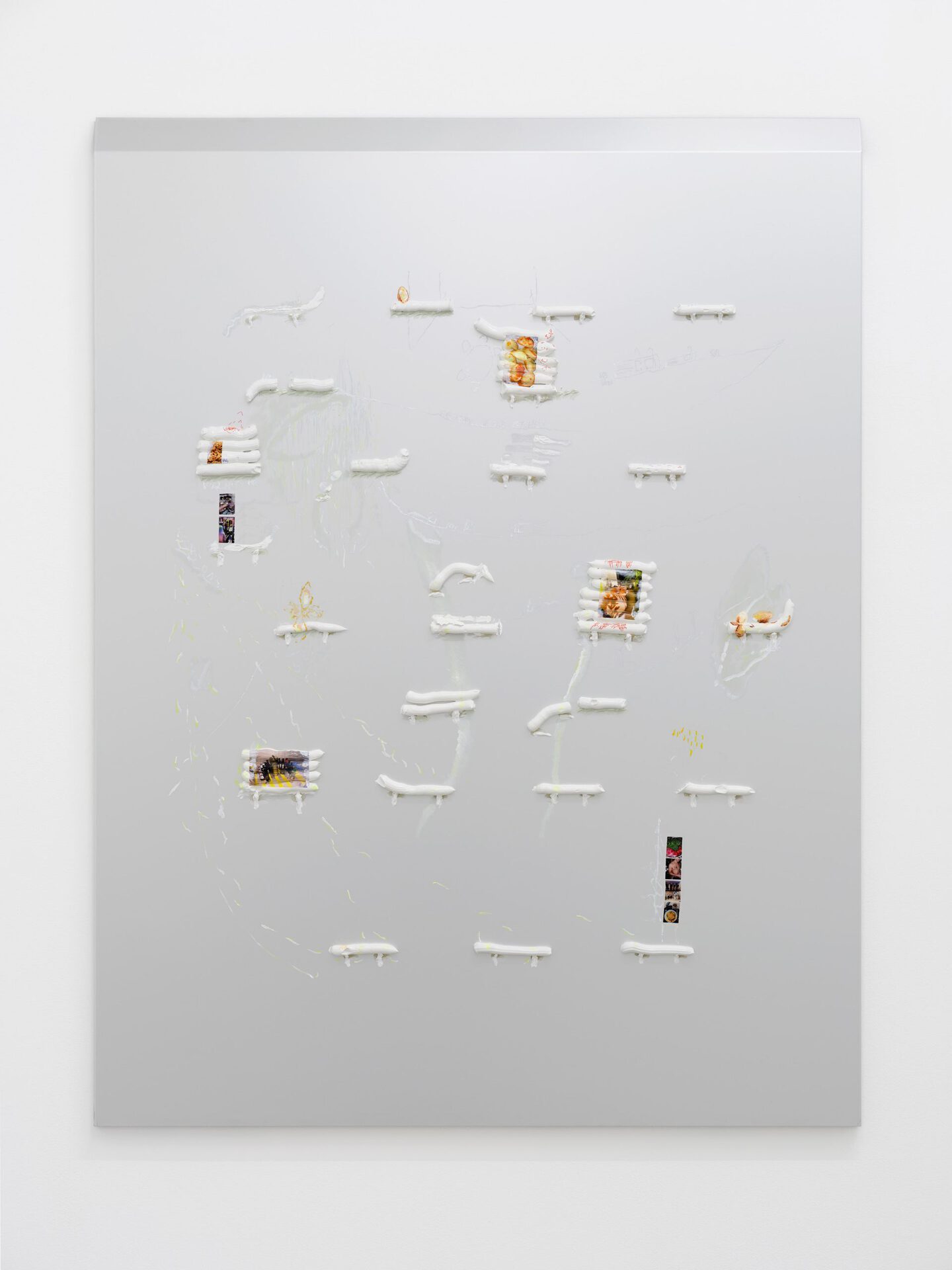 Seducer's Diary, 2021, oil paint, fineliner, cut-outs and glue on aluminium 125 x 100 cm