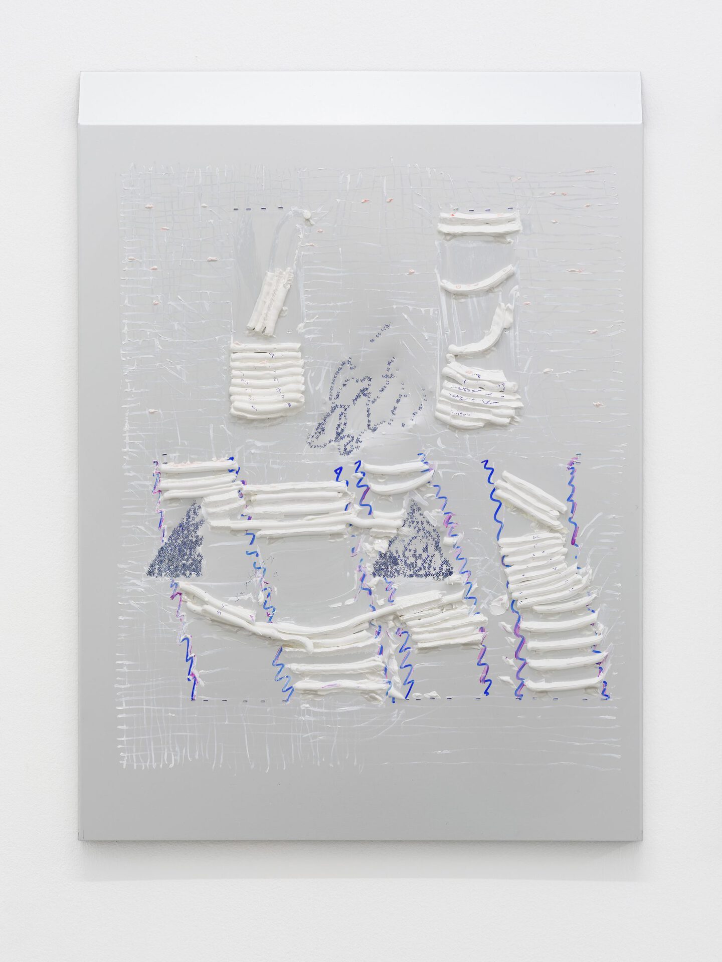 Stairs to downstairs, 2021 Oil paint, marker pen and fineliner on hand-tapped aluminium 62.5 x 45 cm