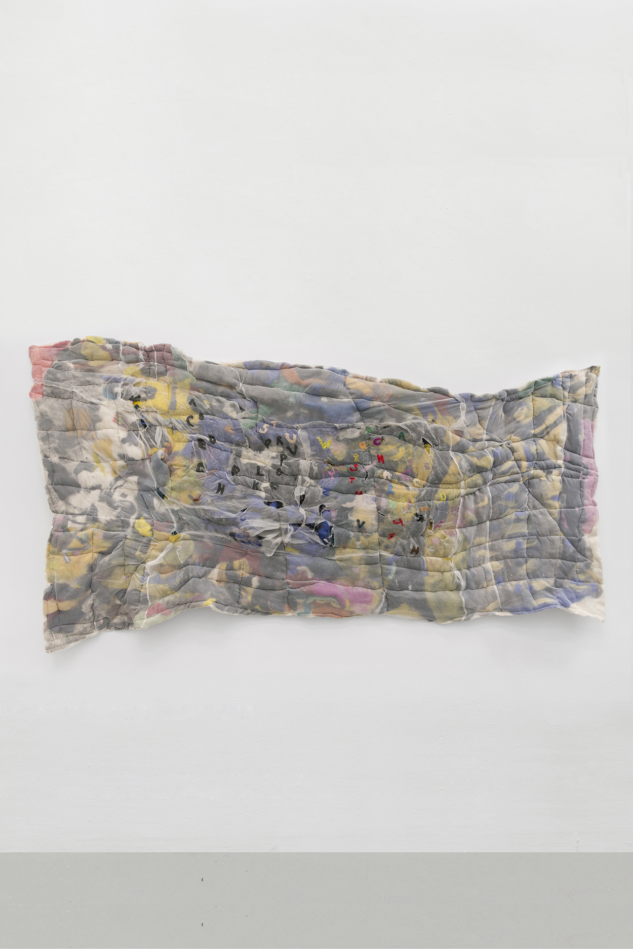Justin Chance, Cruelty, 2018-2021, Wet and needle felted wool, embroidered silk, cotton, dye; quilted, 90 x 48 in.