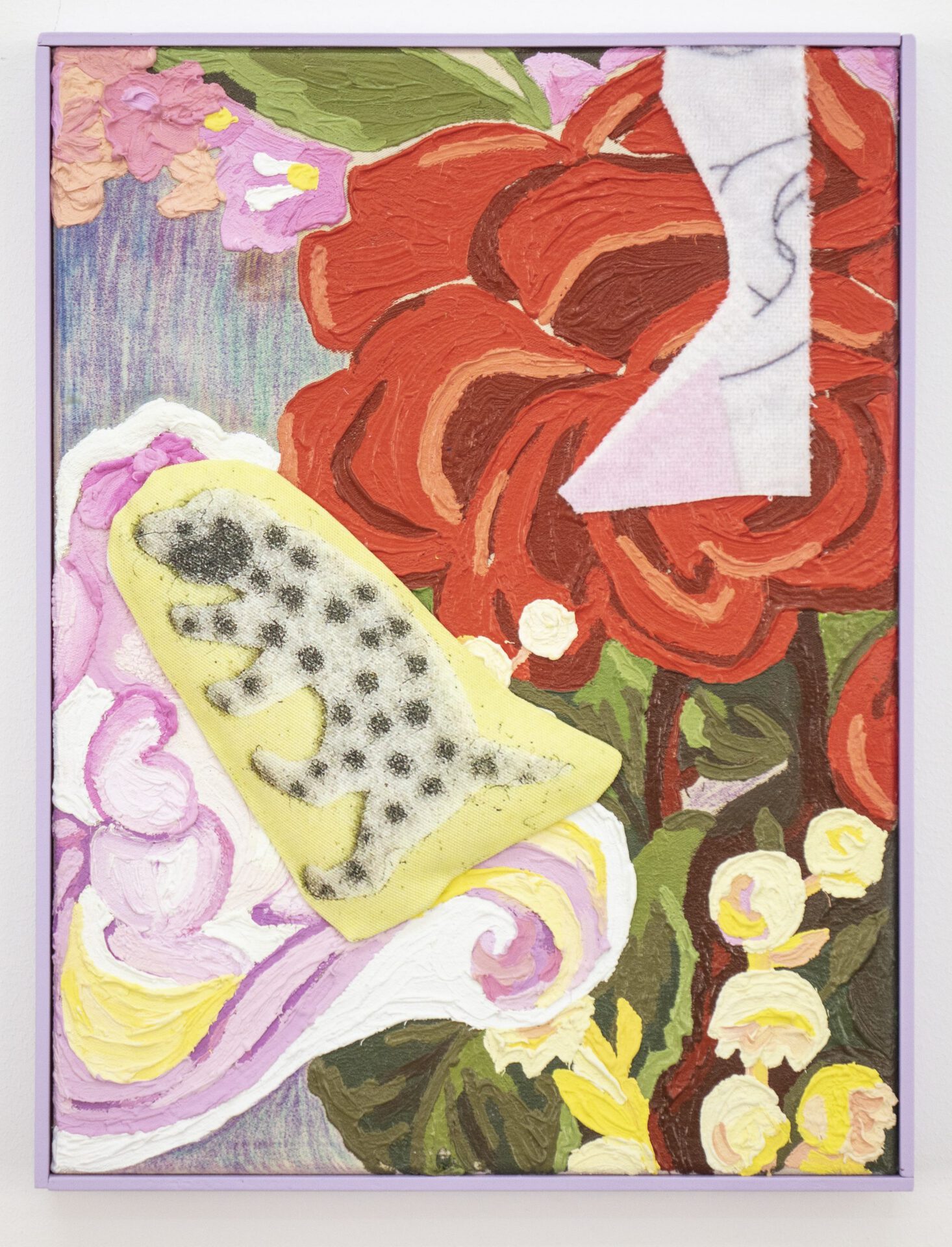 Nana Mandl lovely locks and other things, 2021 plastisol and mixed media on canvas 41 x 31 cm