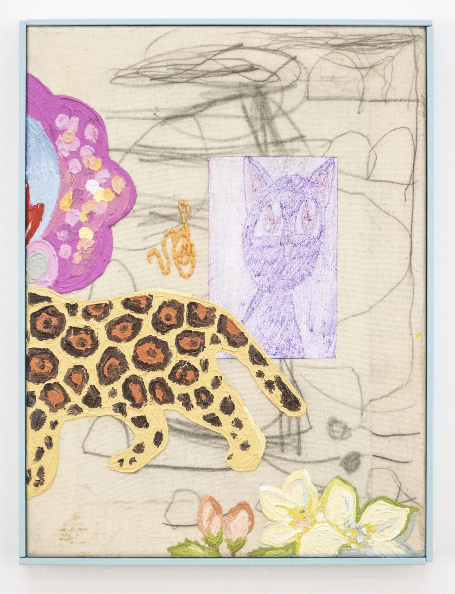 Nana Mandl you're my favourite cat person, 2021 plastisol and mixed media on canvas 41 x 31 cm