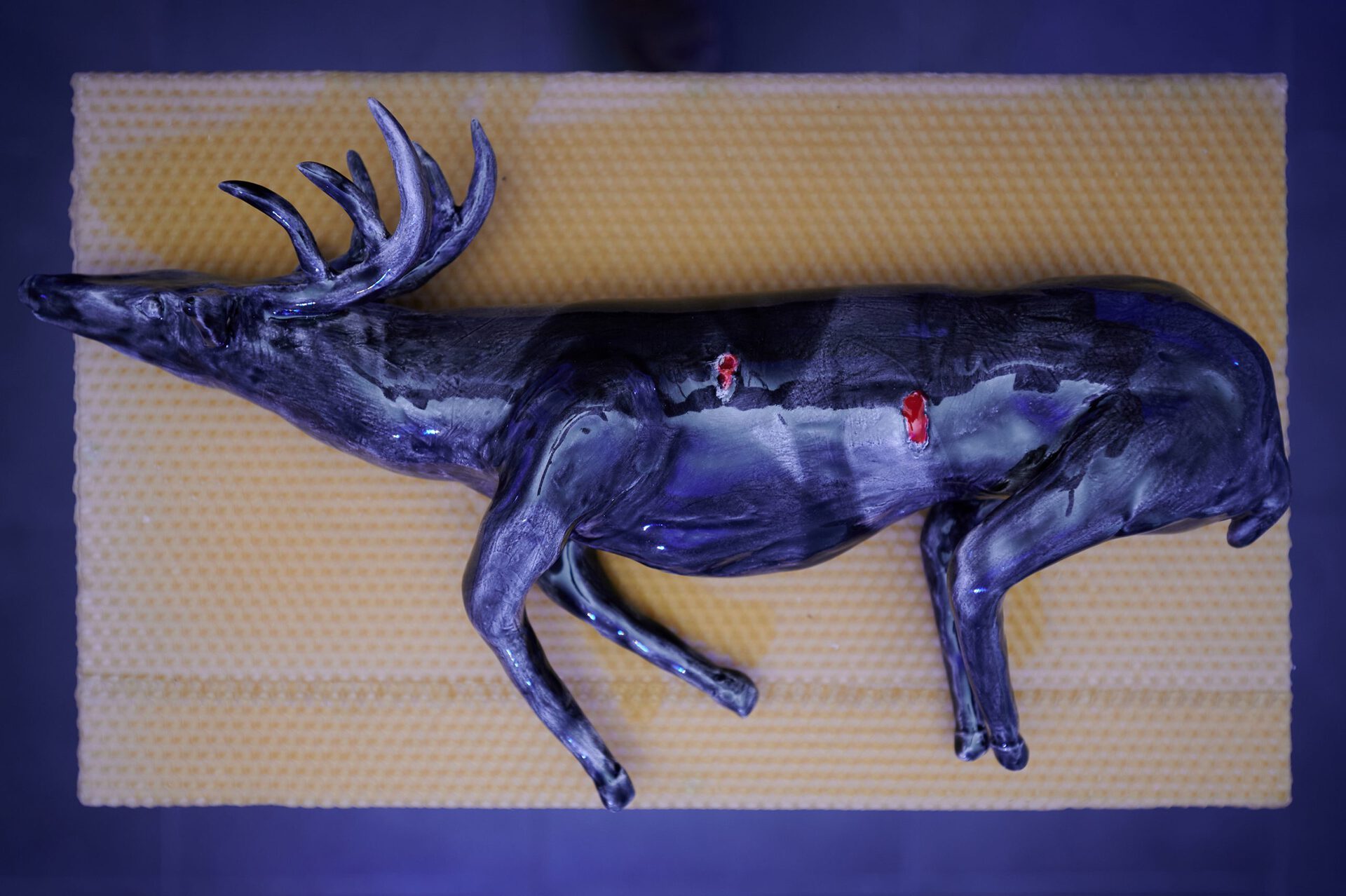 Qeu Meparishvili, untitled (dead male dear), clay,wax, wood , 2021