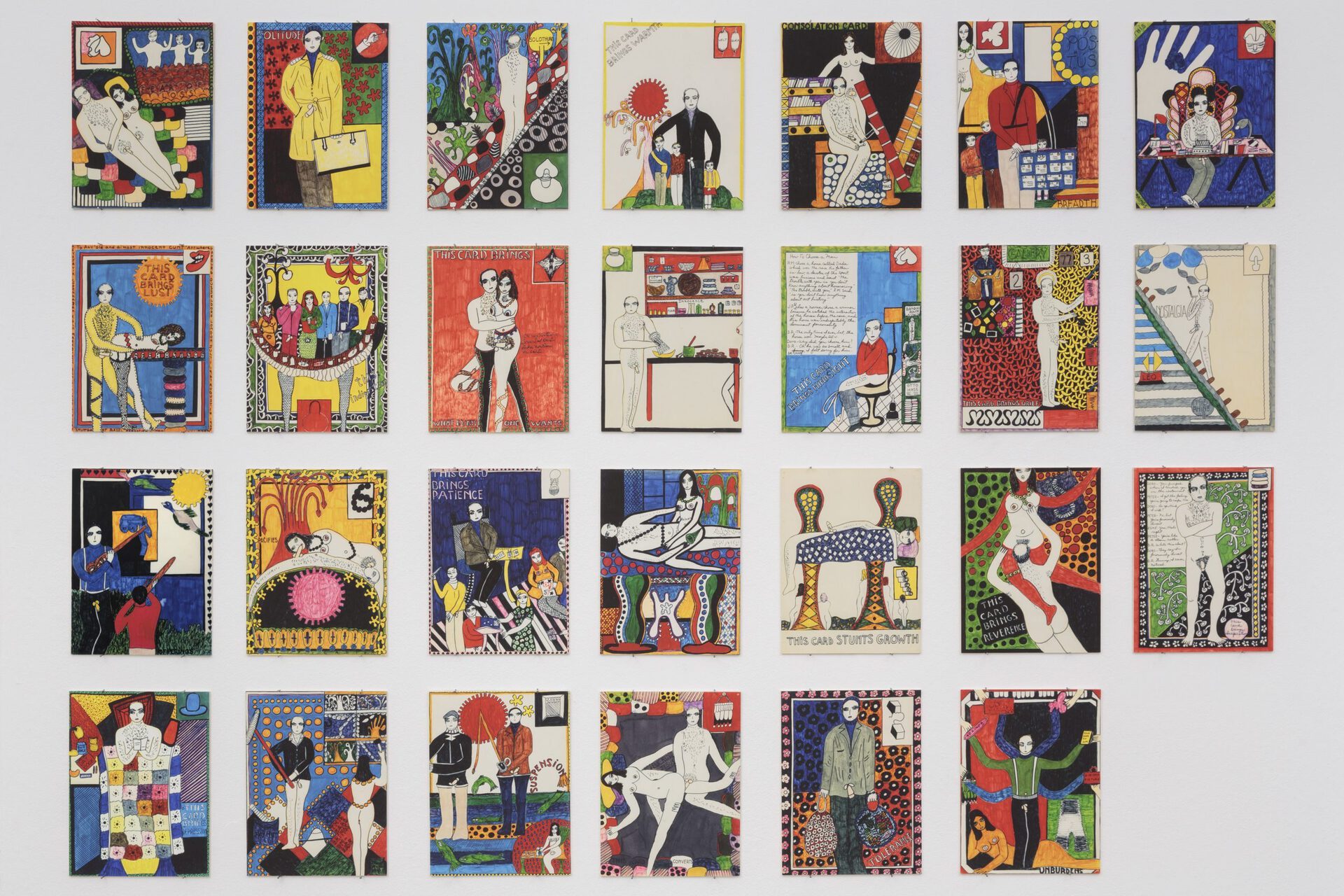 Dorothy Iannone: (Ta)Rot Pack, 1968-69/2016, 2020. Installationsansicht Kölnischer Kunstverein, 2020. Courtesy: die Künstlerin und Air de Paris, Romainville