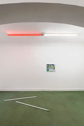 Alfredo Aceto, Loggia, 2021, red and white neons, 150 x 2,5 cm