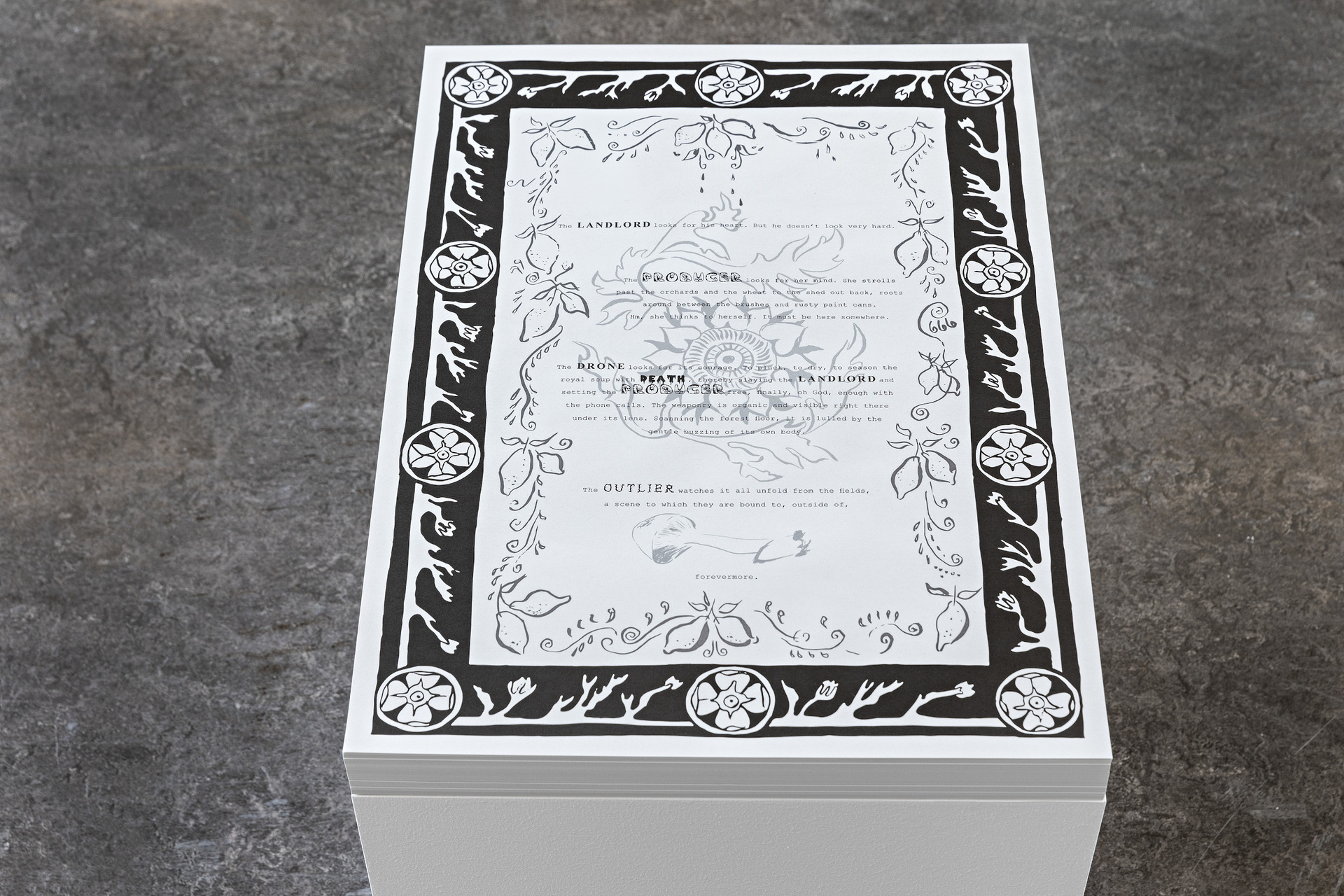 Elif Saydam, Legend, Offset print A2, 2021, installation view Kunstverein Harburger Bahnhof, Photo: Fred Dott