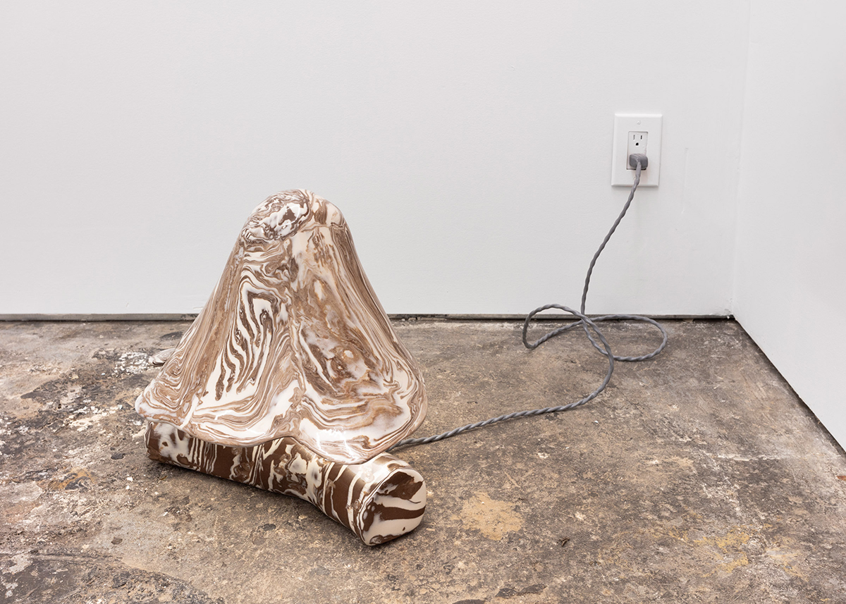 Hannah Boone, Log Lamp 1, 2021, porcelain, clay, lamp hardware, 15" x 15" x 15"