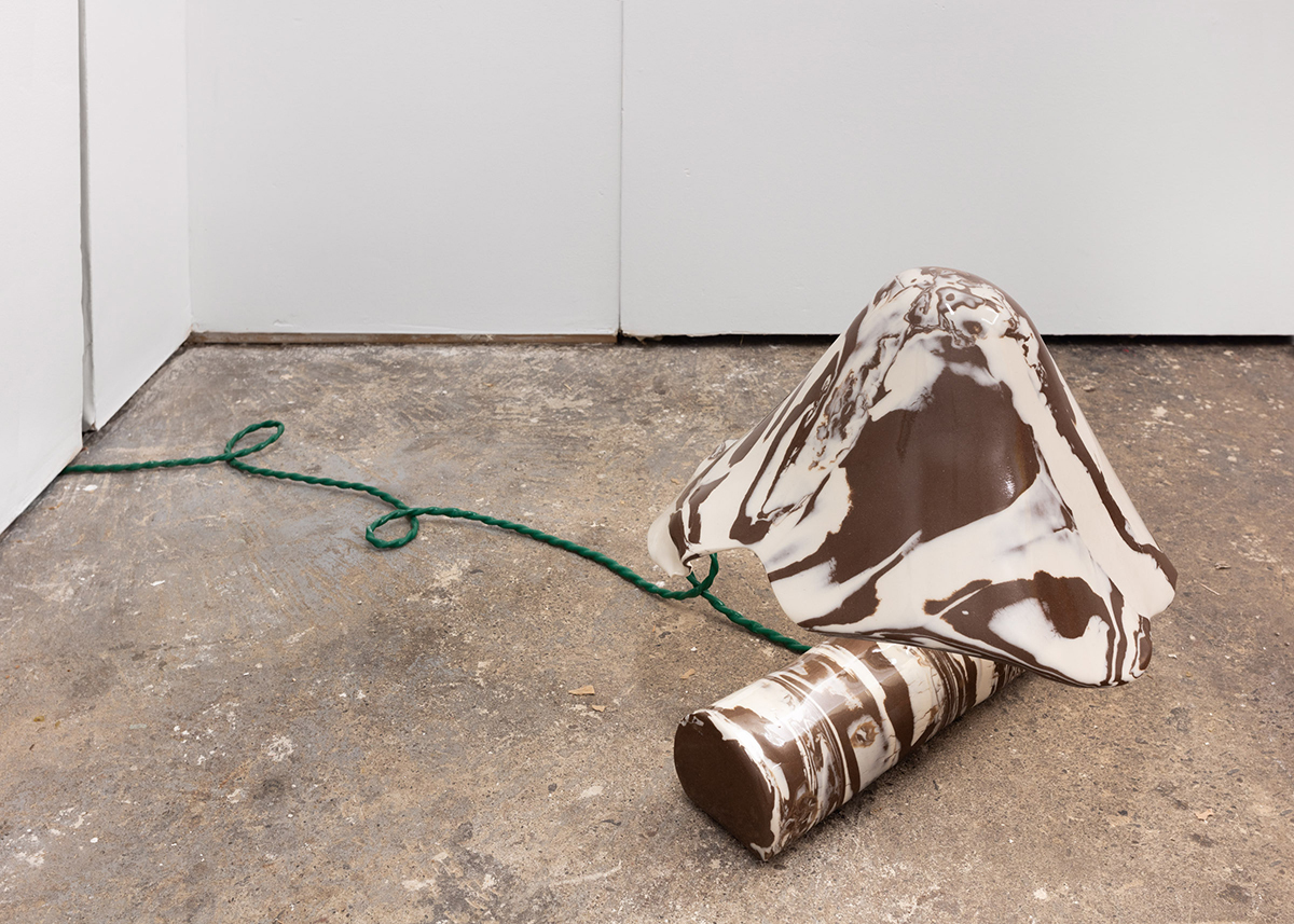 Hannah Boone, Log Lamp 3, 2021, porcelain, clay, lamp hardware, 15" x 15" x 15"