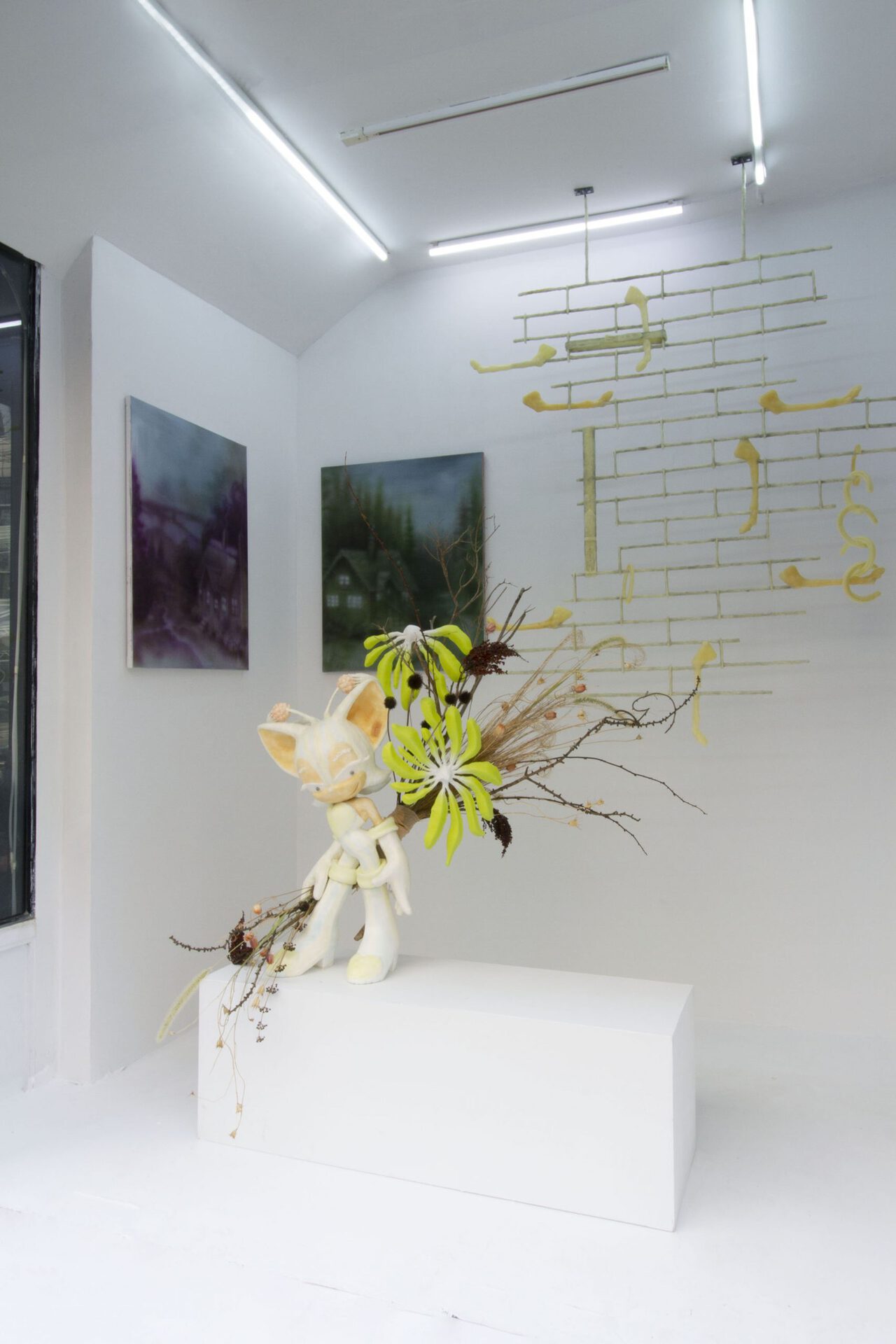 Installation view of God Is in the Details. Francesca Facciola, Yasmin Kaytmaz, Will Sheldon, Wretched Flowers
