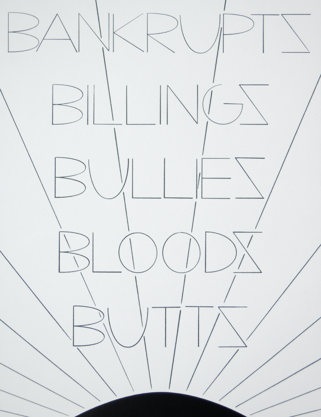 HONZA ZAMOJSKI  Bankrupts Billings Bullies Bloods Butts, 2020  Drawing (made using carbon copy paper) 52 x 40 cm, framed  Courtesy Christine König Galerie, Vienna and the artist © Photo: Philipp Friedrich
