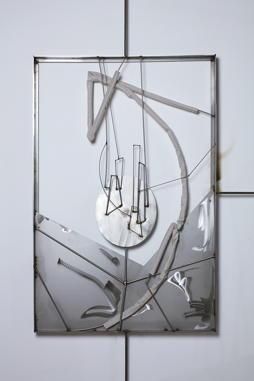 Indrikis Gelzis, Still life of ephemerality, 2021, stainless steel, textile, varnish, 130cm x 85cm x 5cm