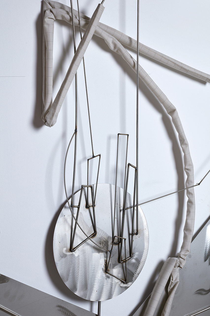 Indrikis Gelzis, Still life of ephemerality (detail), 2021, stainless steel, textile, varnish, 130cm x 85cm x 5cm