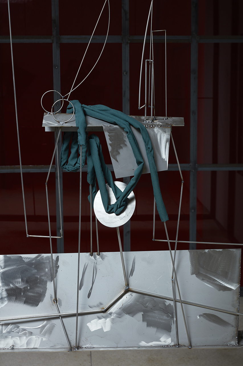 Indrikis Gelzis, A love letter to exhaustion (detail), 2021, stainless steel, textile, varnish, 130cm x 180cm x 15cm