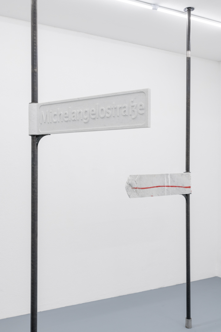 Lukas Liese, Michelangelostraße, 2021, Carrara Marble, Variabel Dimensions.