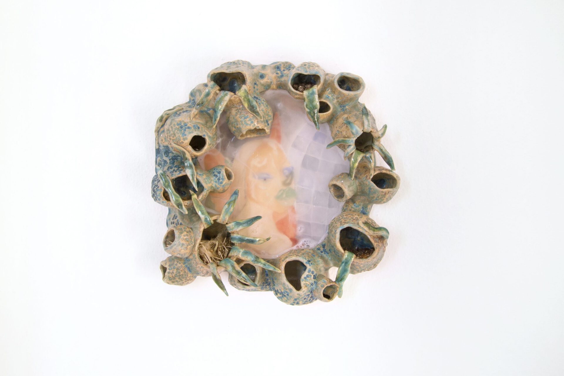 Maya Hottarek Samenbank, detail 2021 Glazed ceramic, watercolour, glycerin soap, seeds