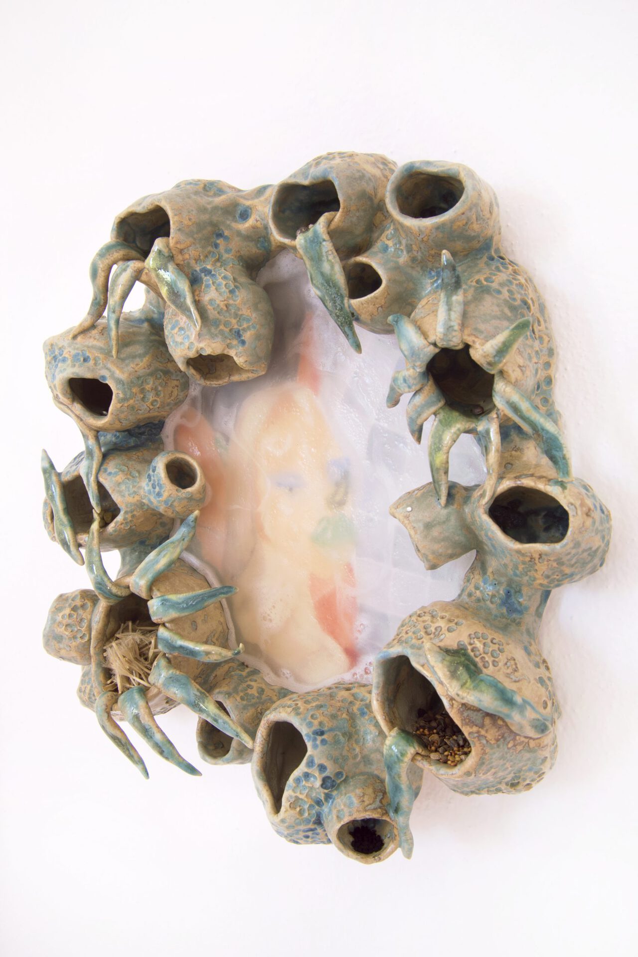 Maya Hottarek Samenbank, detail 2021 Glazed ceramic, watercolour, glycerin soap, seeds