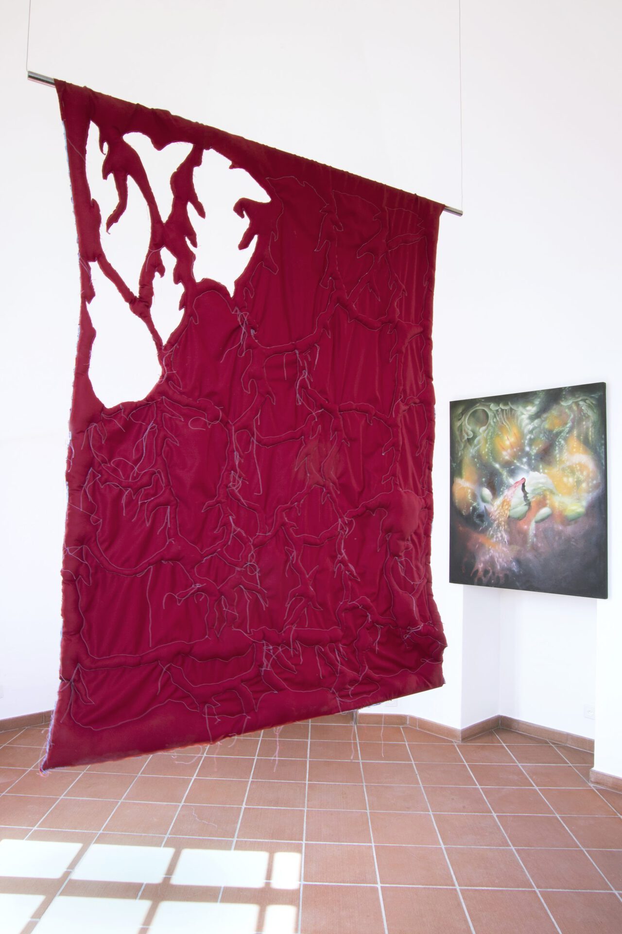 Sophie Conus Banner I, exhibition view Textile, cotton , metal 2021 150x400cm