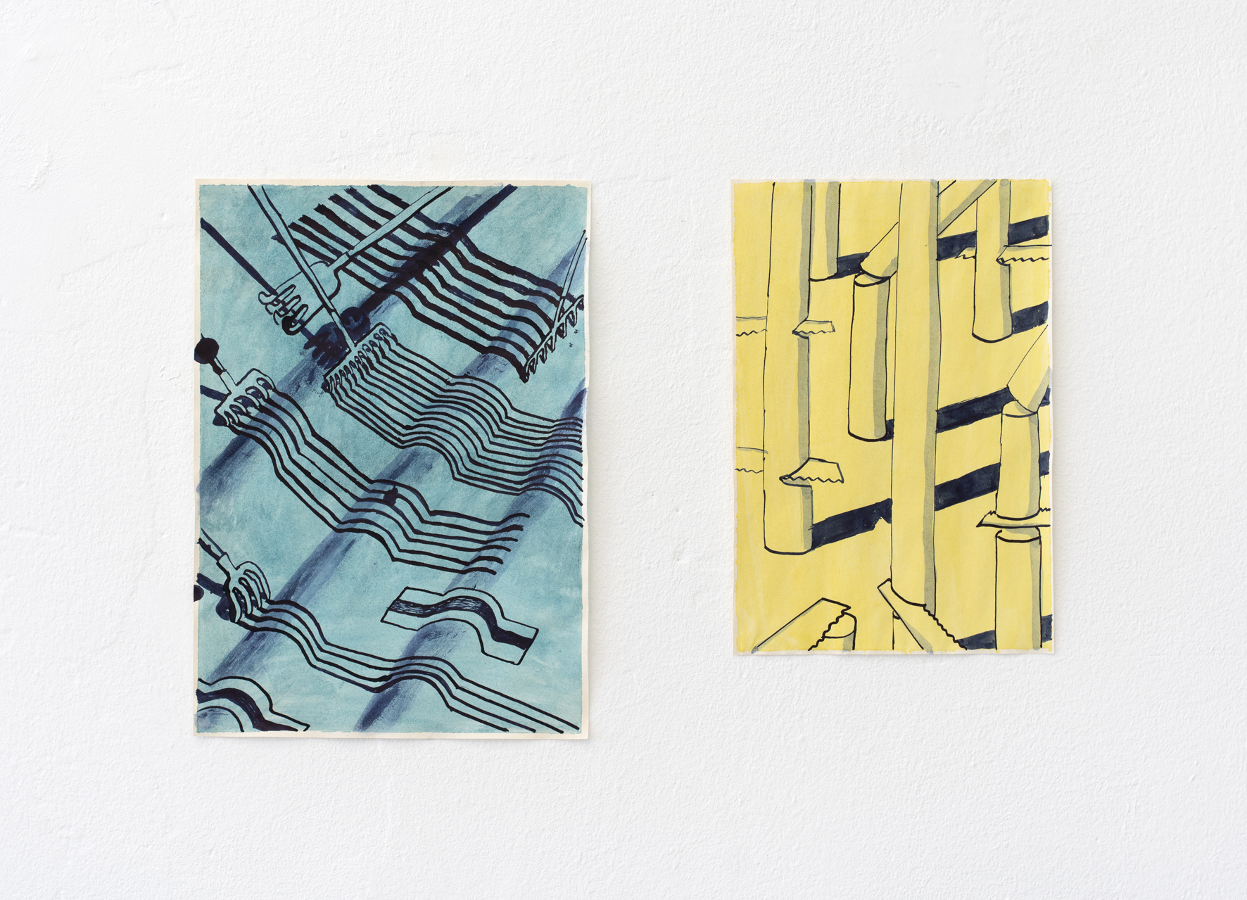 "Spuren" & "Coming for the structure", 2020, ink and acrylic on paper, 21 x 29 cm & 17 x 25 cm