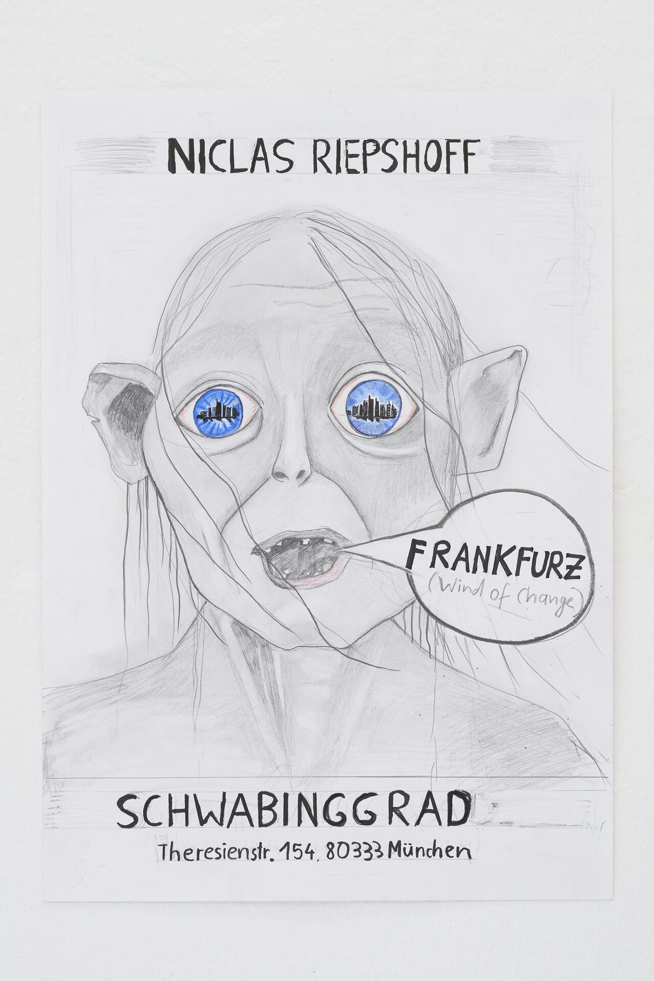 Niclas Riepshoff, Precious Poster (Gollum), 2021, graphite, colored pencil, ink on paper, 42,0 x 59,4 cm