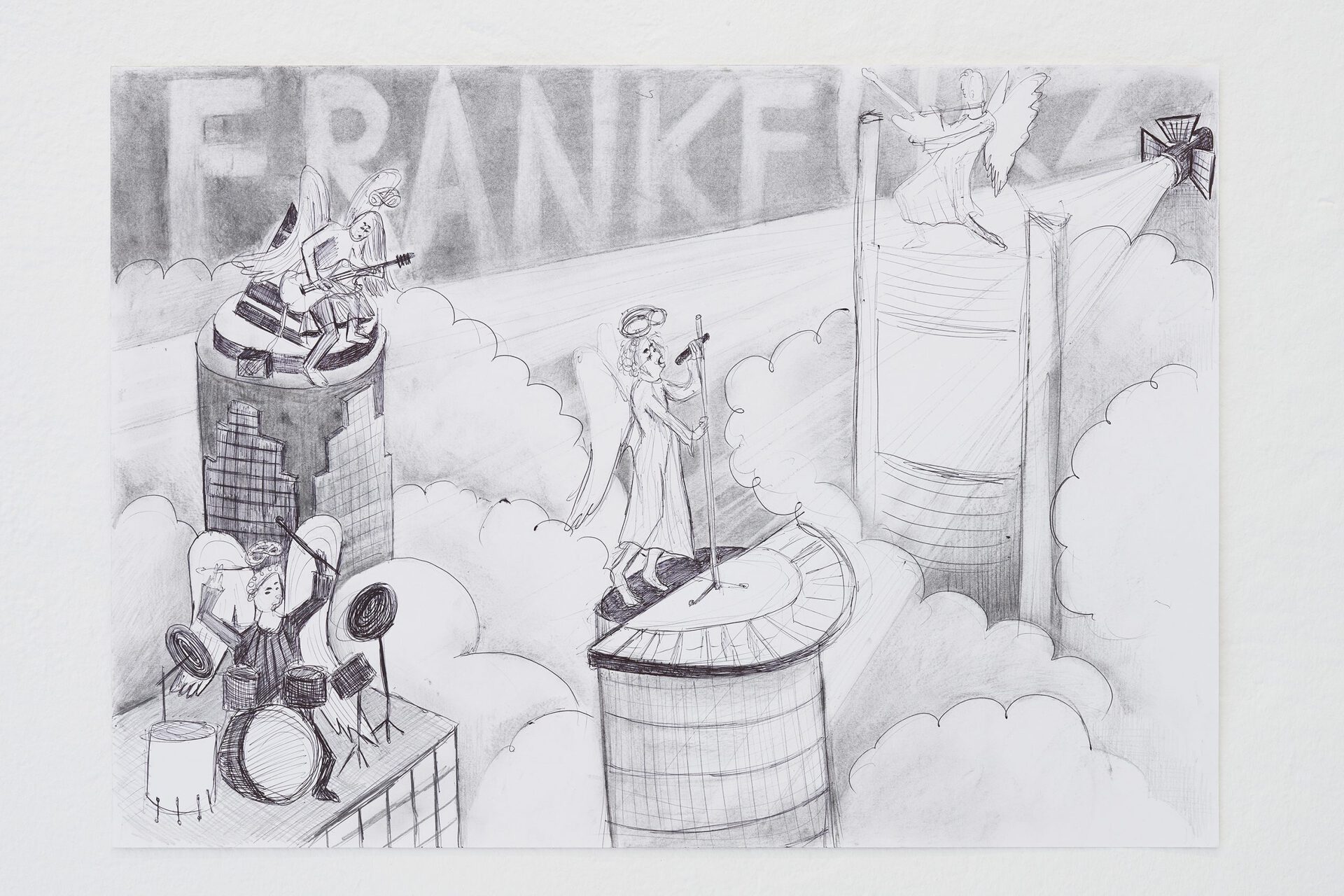 Niclas Riepshoff, Untitled (Frankfurz), 2021, charcoal and pen on paper, 59,4 x 42,0 cm