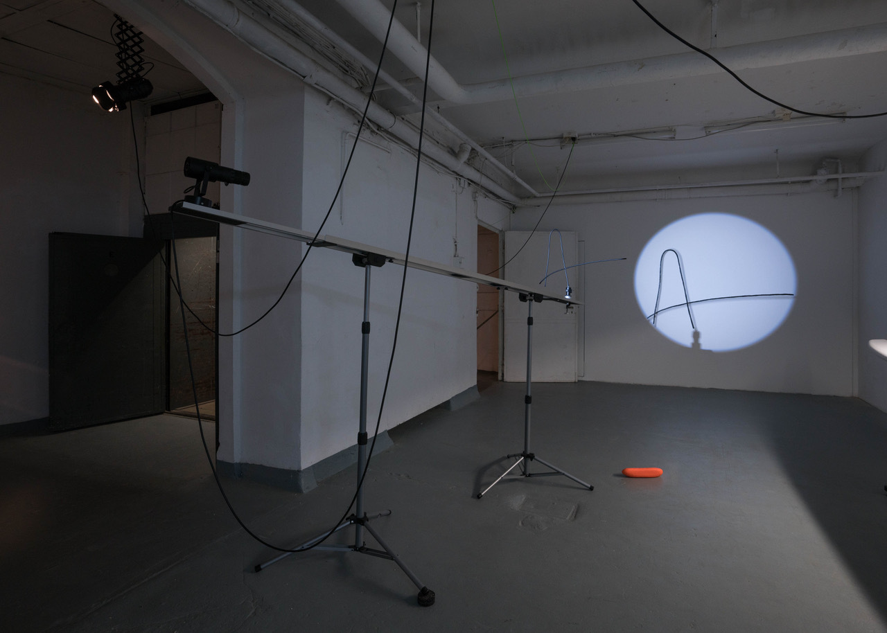 Mutant Drawing 2020 screen shot, spotlight installation, marker on wall