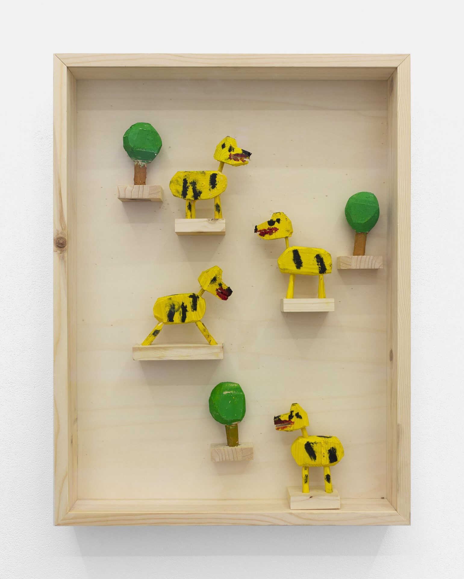 EIN SCHATTEN ZU WENIG, 2021, Oilstick on wood, glass, 62 x 47 x 9 cm