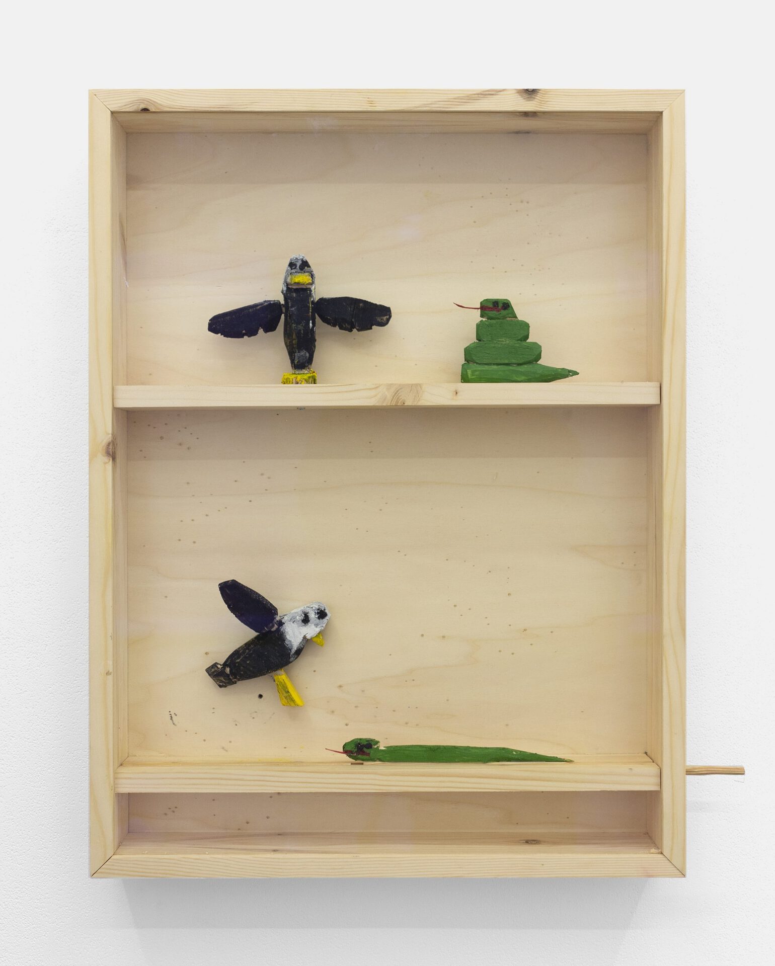 SCHLANGE / ADLER ATTACKE, 2021, Oilstick on wood, glass, 62 x 47 x 9 cm