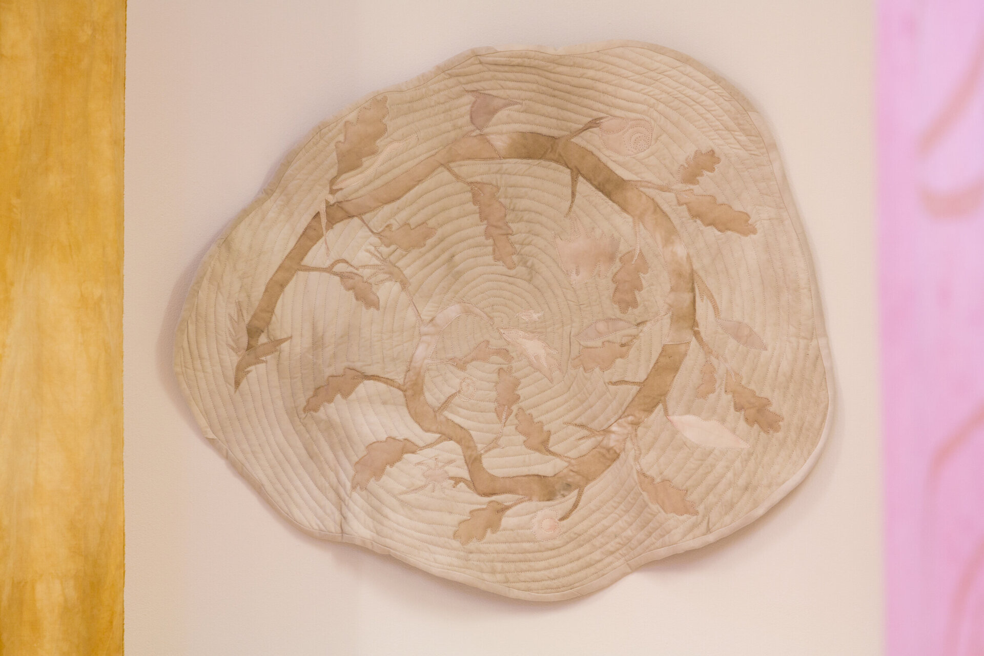 Anna Reutinger, Branch babe, whirl. Onion skins, iron, cotton, beetroot, 2021