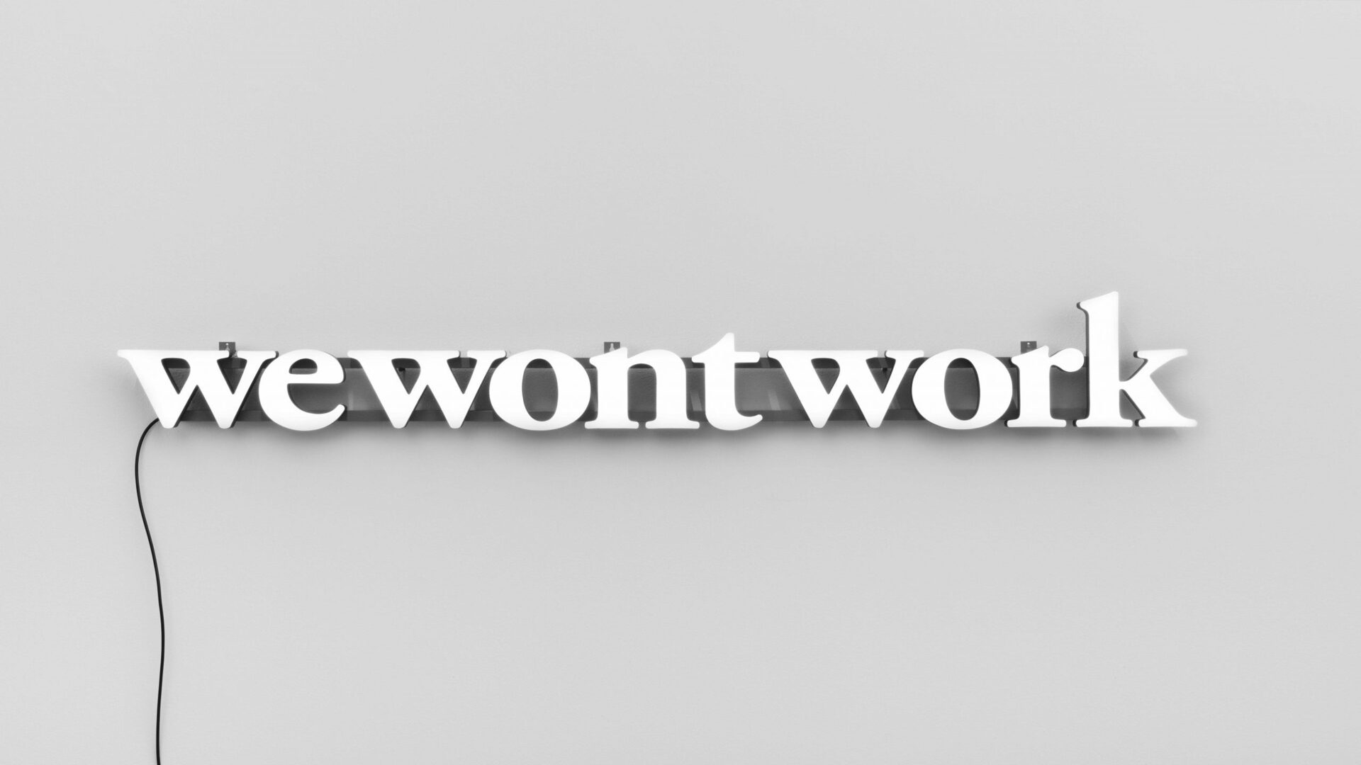 Mathis Altmann, wewontwork, 2021, LED lighting, acrylic, powder coated steel, 25 x 200 x 7 cm, Edition of 2 + 1 AP (AP1/1)