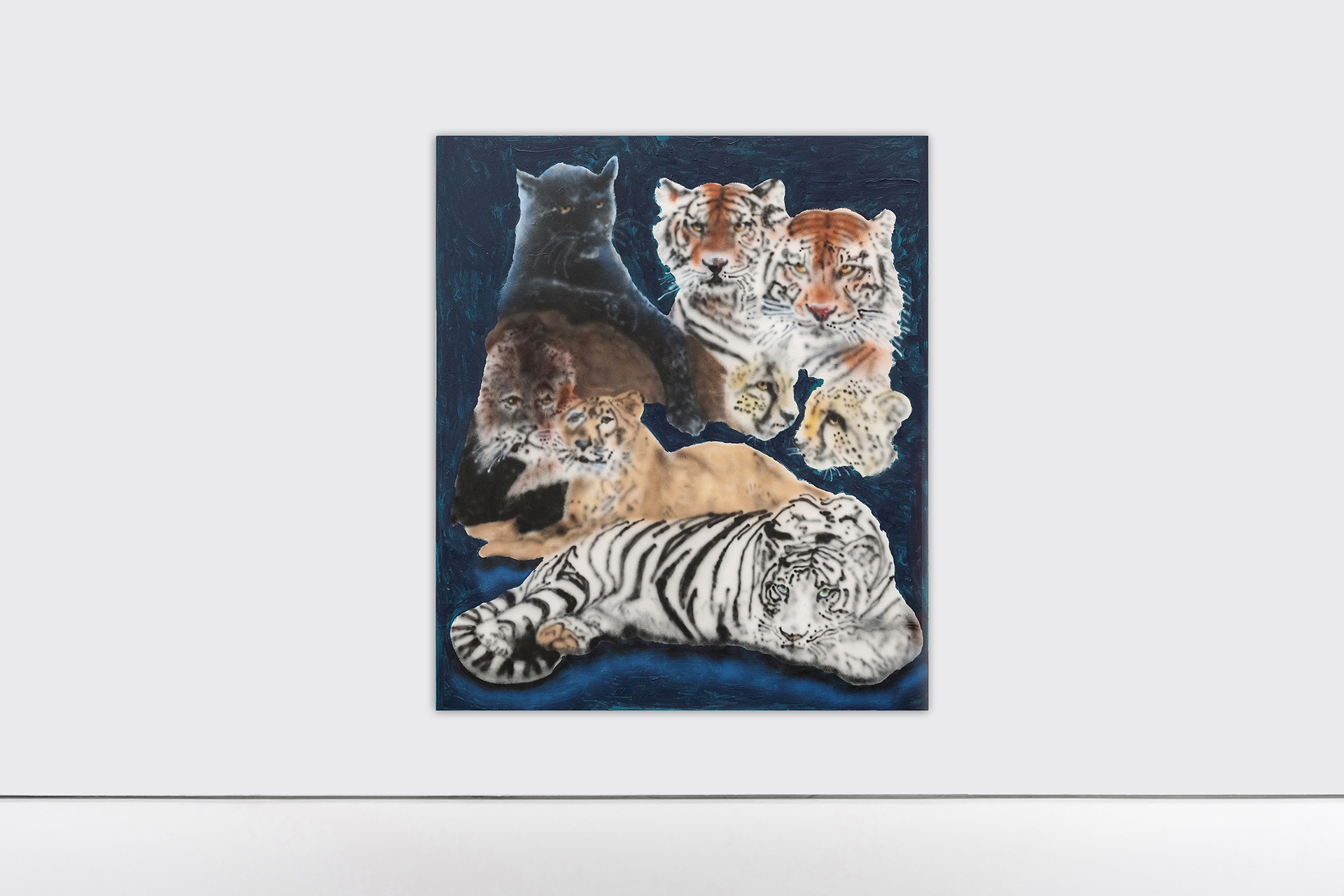 Ricardo Passaporte, Group of cats, 2021, 245x220cm, Acrylic and spray paint on canvas