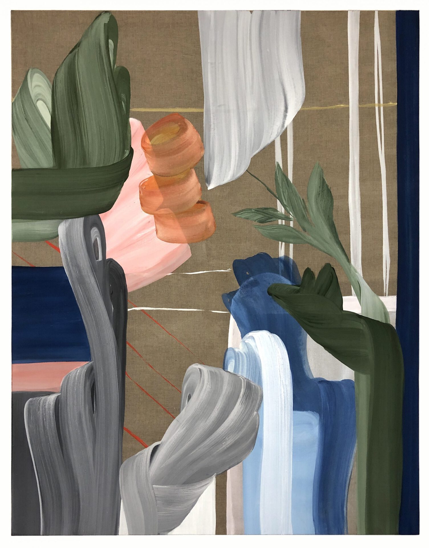 Mojé Assefjah Golden Line, 2021, egg tempera on nettle, exhibition view: WERK.STOFF Painting Award, Heidelberger Kunstverein, 2021. © Markus Kaesler & HDKV Courtesy the artist and Galerie Tanit, Munich