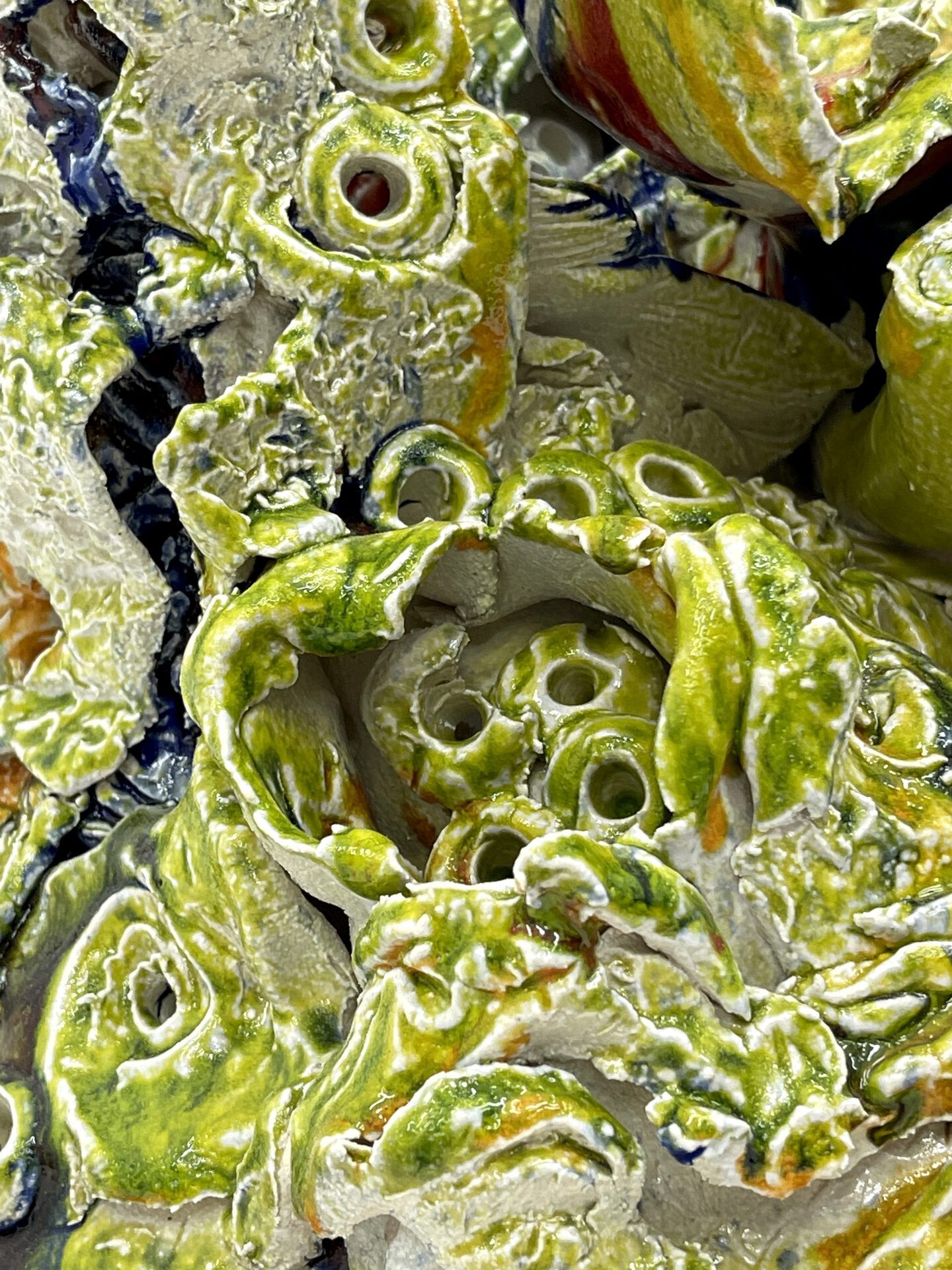 Gabriel Cole, (Bright Green), 2021 earthenware glaze, white raku, dimensions variable 60 x 50 x 20cm