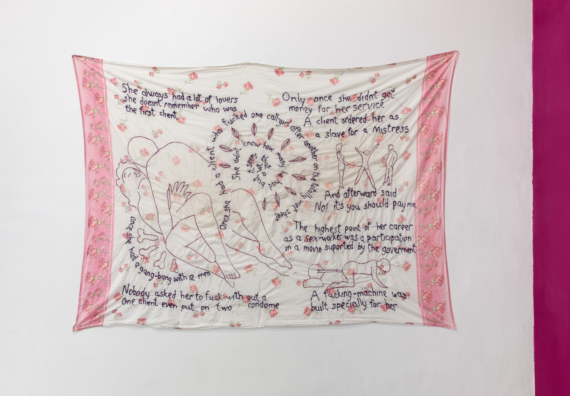 Alina Kopytsa, Call-girl in Kyiv, 2017, embroidered bed sheet