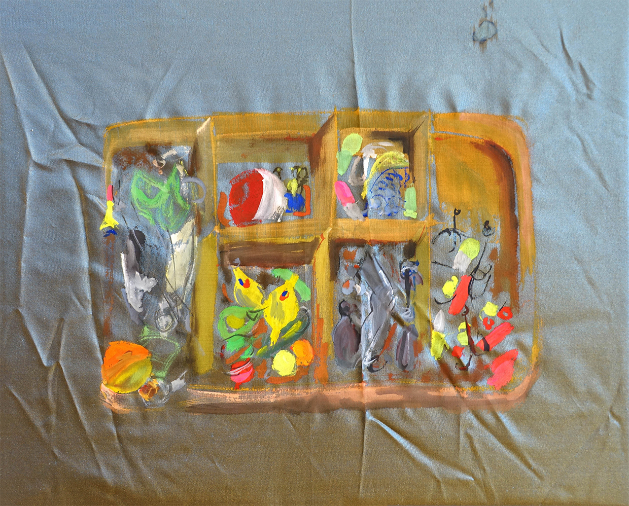 Maggie Crowley, A Packed Lunch, A Tackle Box, 2020, gouache on silk, 8 x 10 inches