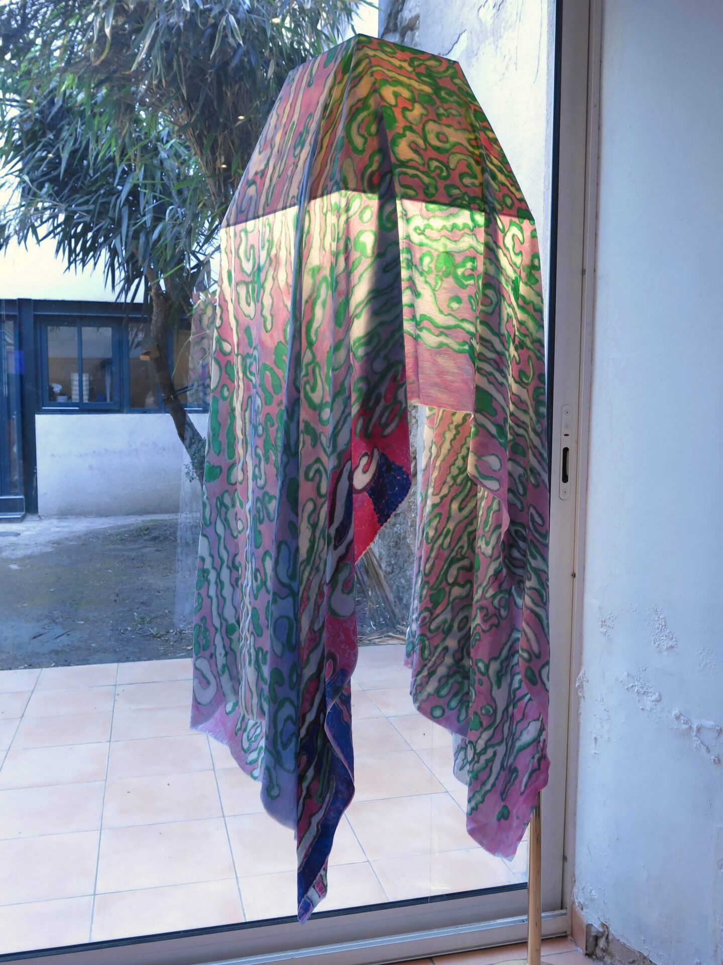 Anne Bourse, Untitled, 2021, pencil, ink on silk, on lamp