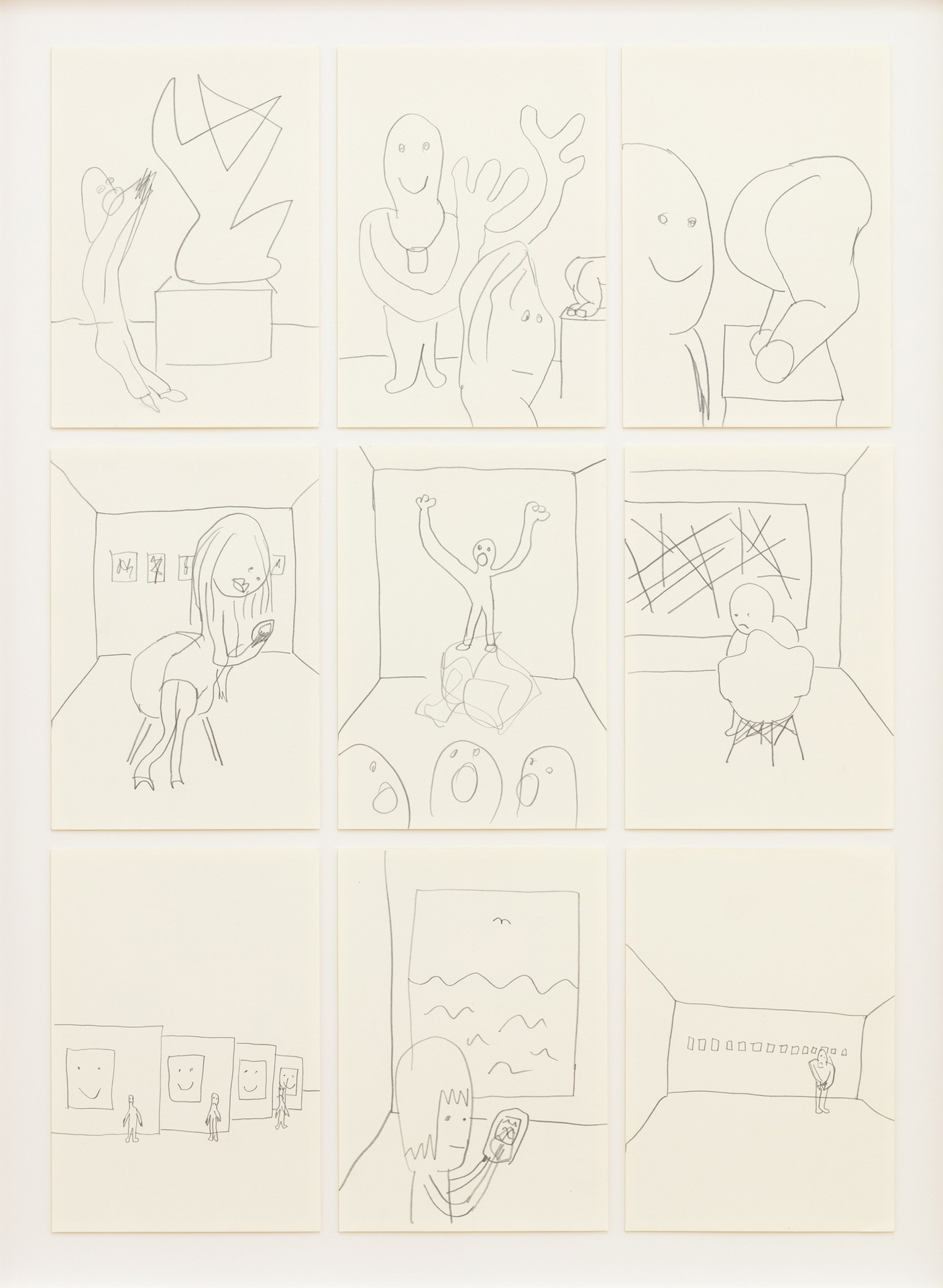 Sebastian Jung, Kunstmesse, 2018, pencil on paper, 5 frames, each 54,5 x 74 cm