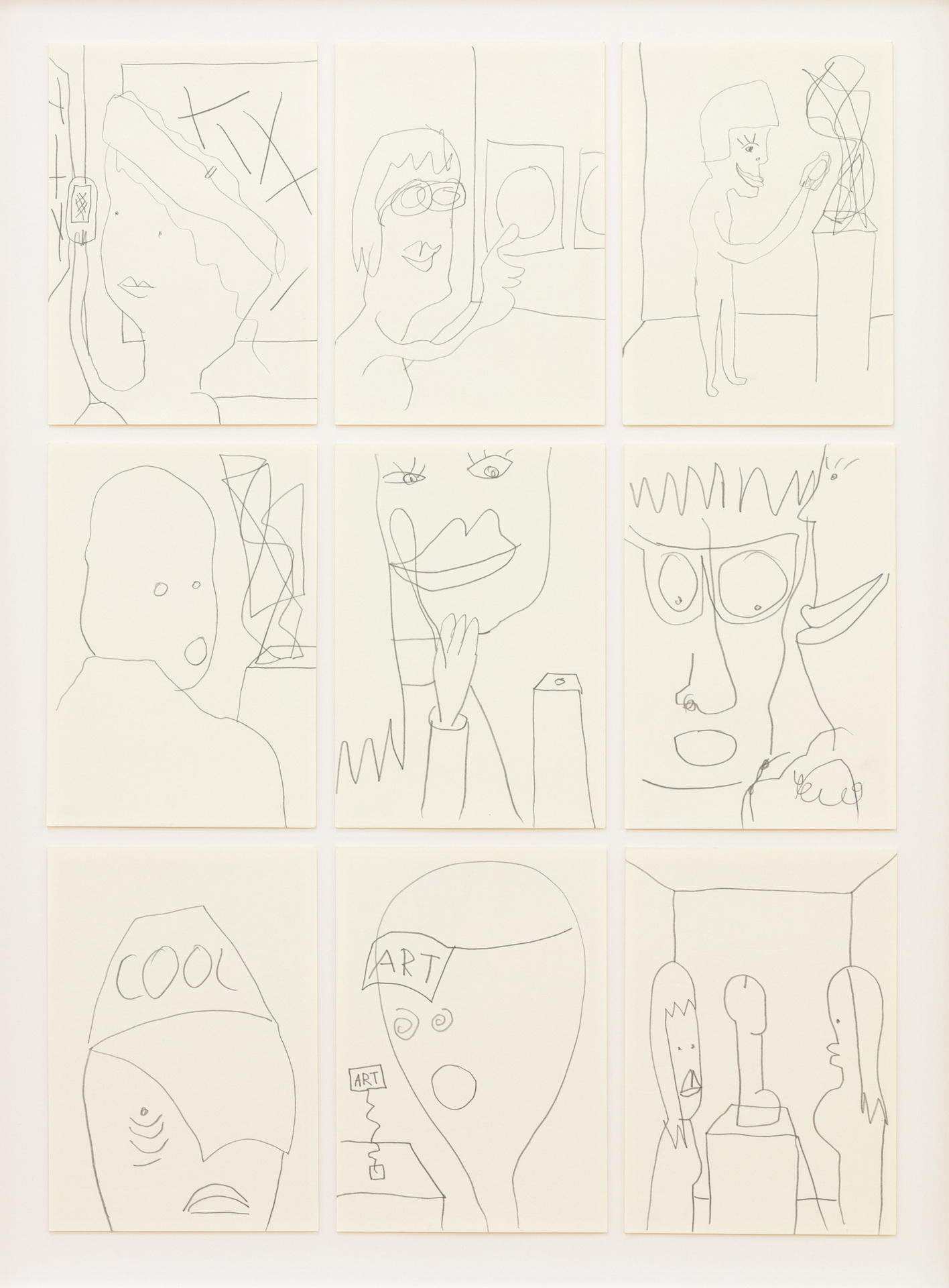 Sebastian Jung, Kunstmesse, 2018, pencil on paper, 5 frames, each 54,5 x 74 cm