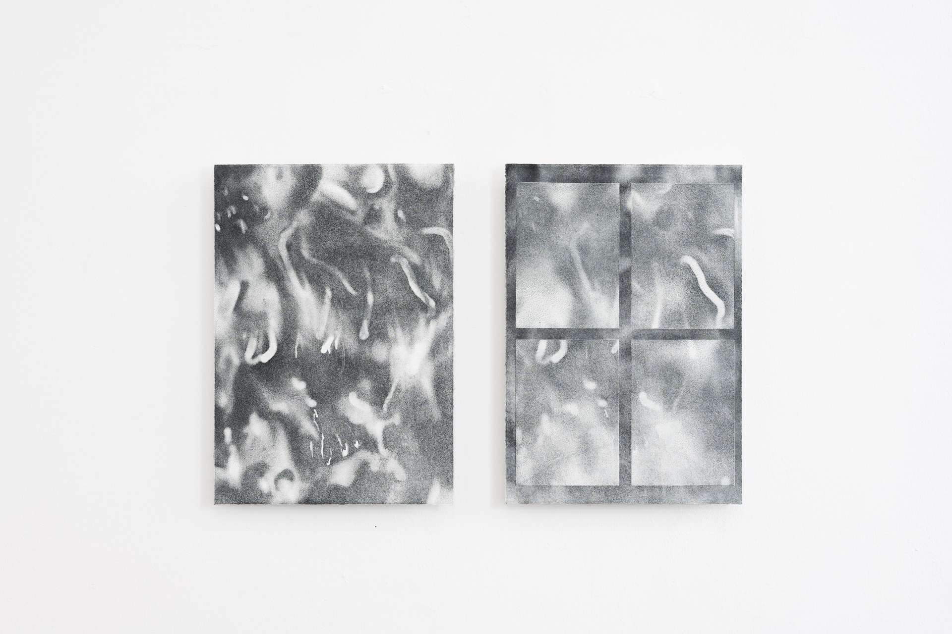 MAGDALENA KREINECKER P033, 2021 P035, 2021  both: aquatint etching on handmade paper, laminated on Alu-Dibond 56 x 39 cm Edition 5 + 2 AP