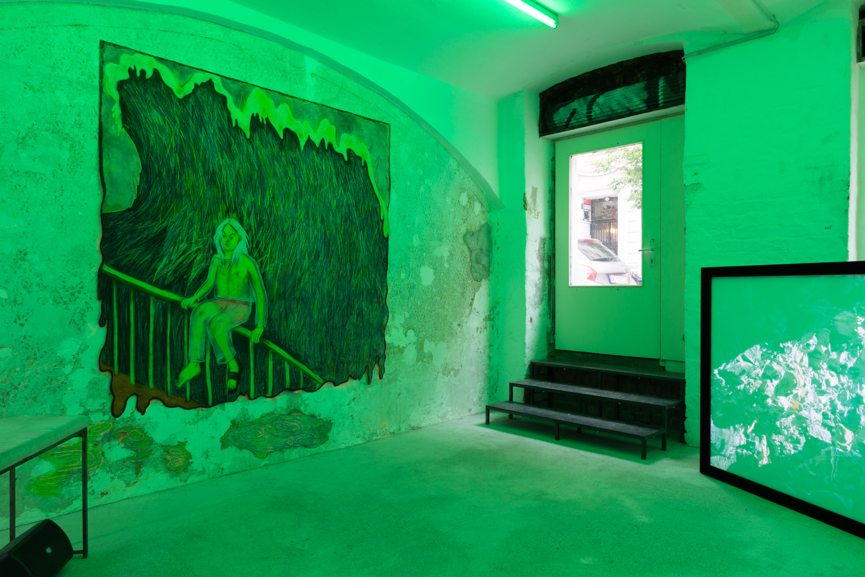 Installation view: But I doubt, I tremble, I see (shaking edges) and the wild thorn tree, Giuliana Rosso & Rory Pilgrim, Curated by Caterina Avataneo, Pina (Vienna)