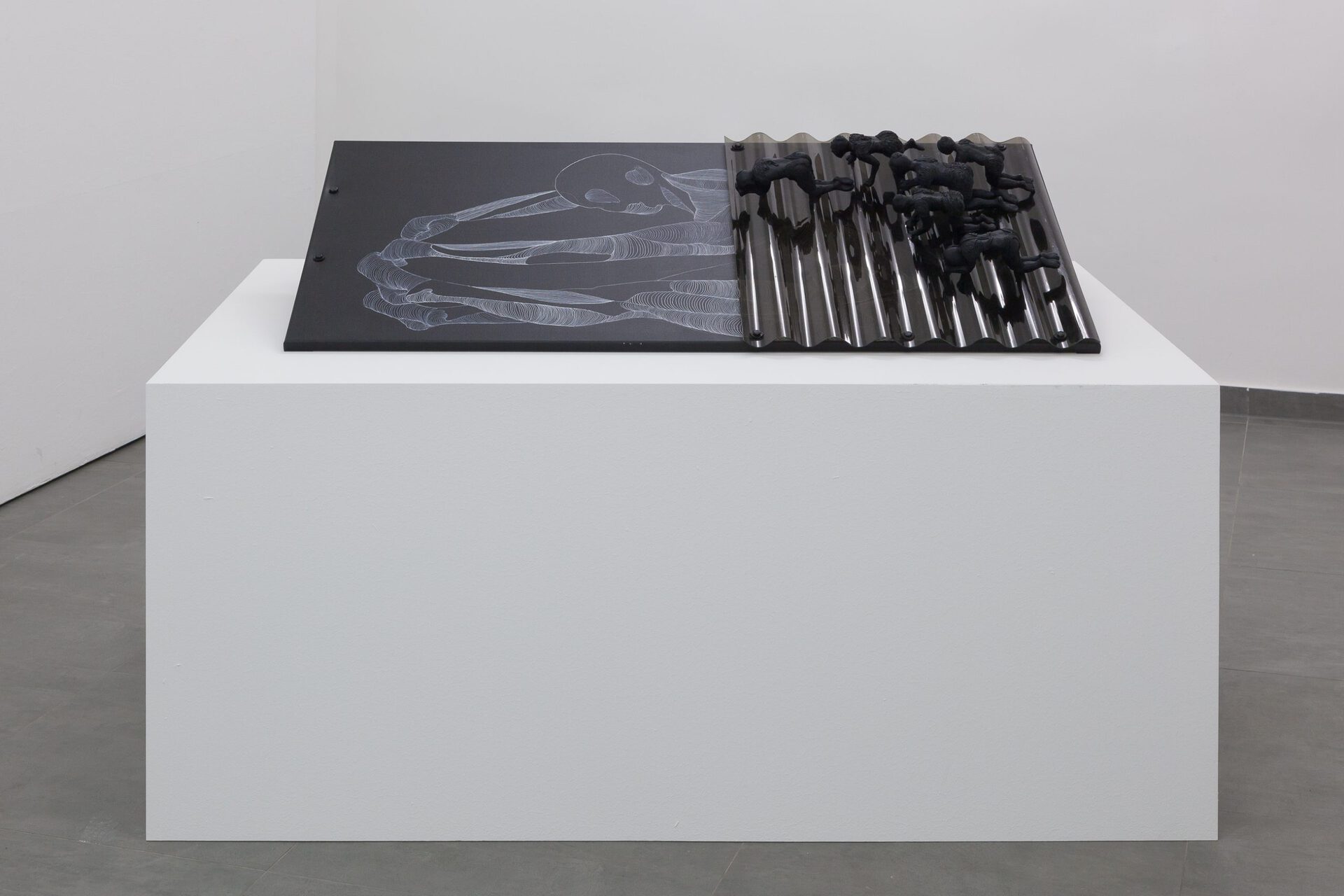 Cow Mash, pula (blessings), 2021, polycarbonate sheets, material one, polyester resin, ink, acrylic on canvas, 125 x 67 x 35 cm, 49 1/4 x 26 3/8 x 13 3/4 in